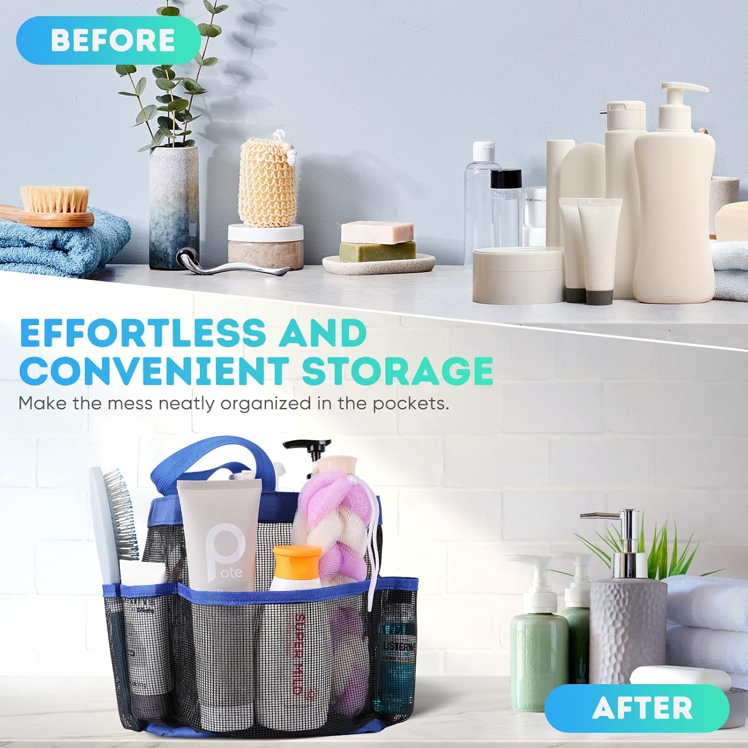 EUDELE Mesh Shower Caddy Portable with 8 Pockets
