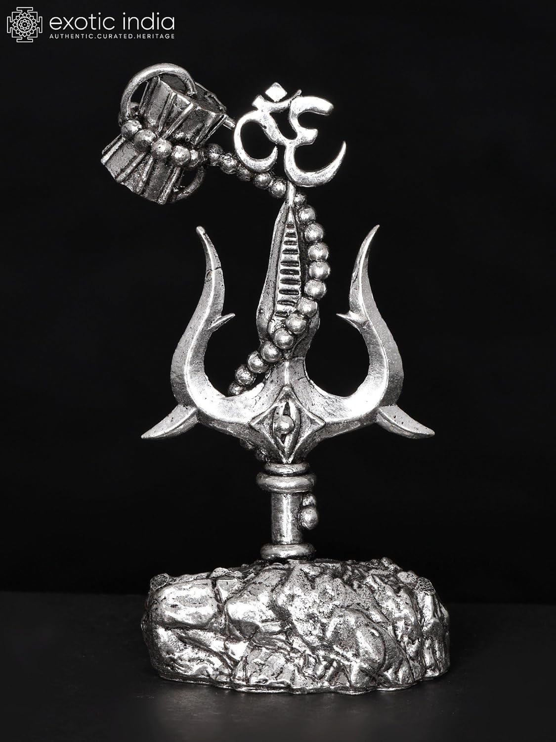 Exotic India Small Superfine Trishul Brass Statue with Damru and Om