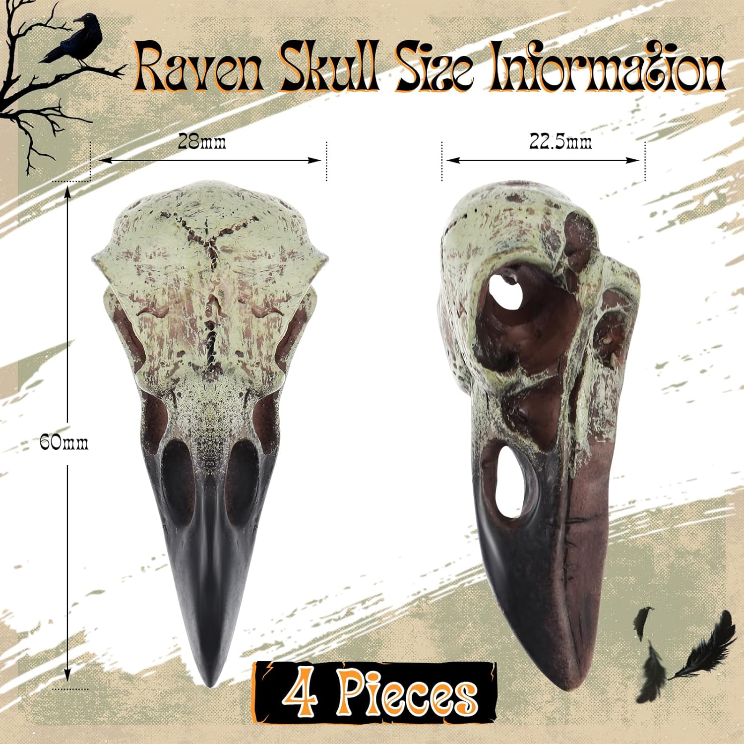 Geetery Halloween Raven Skull Wall Decor 4 Pcs