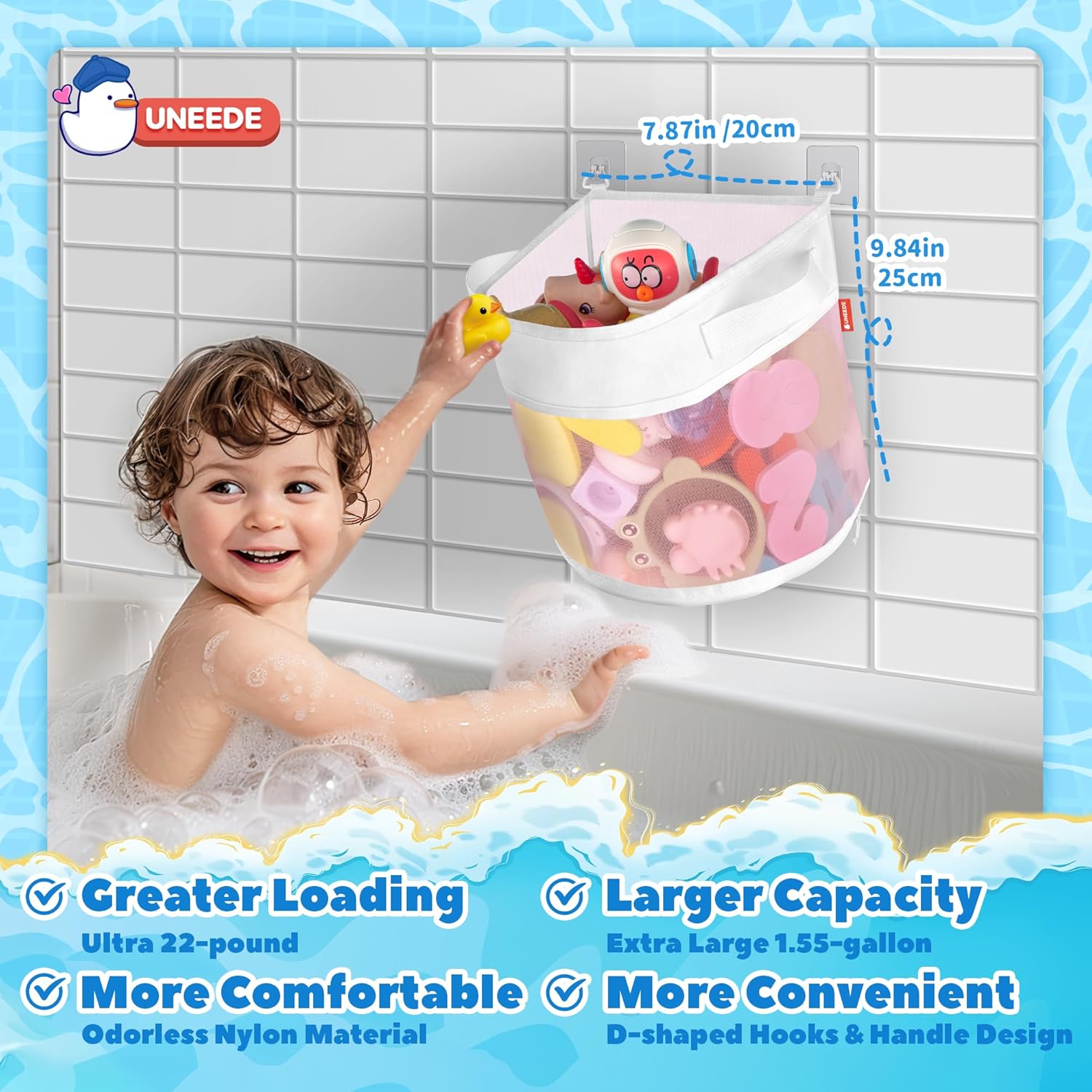 UNEEDE Bath Toy Organizer with Wall Mount and Floor Stand