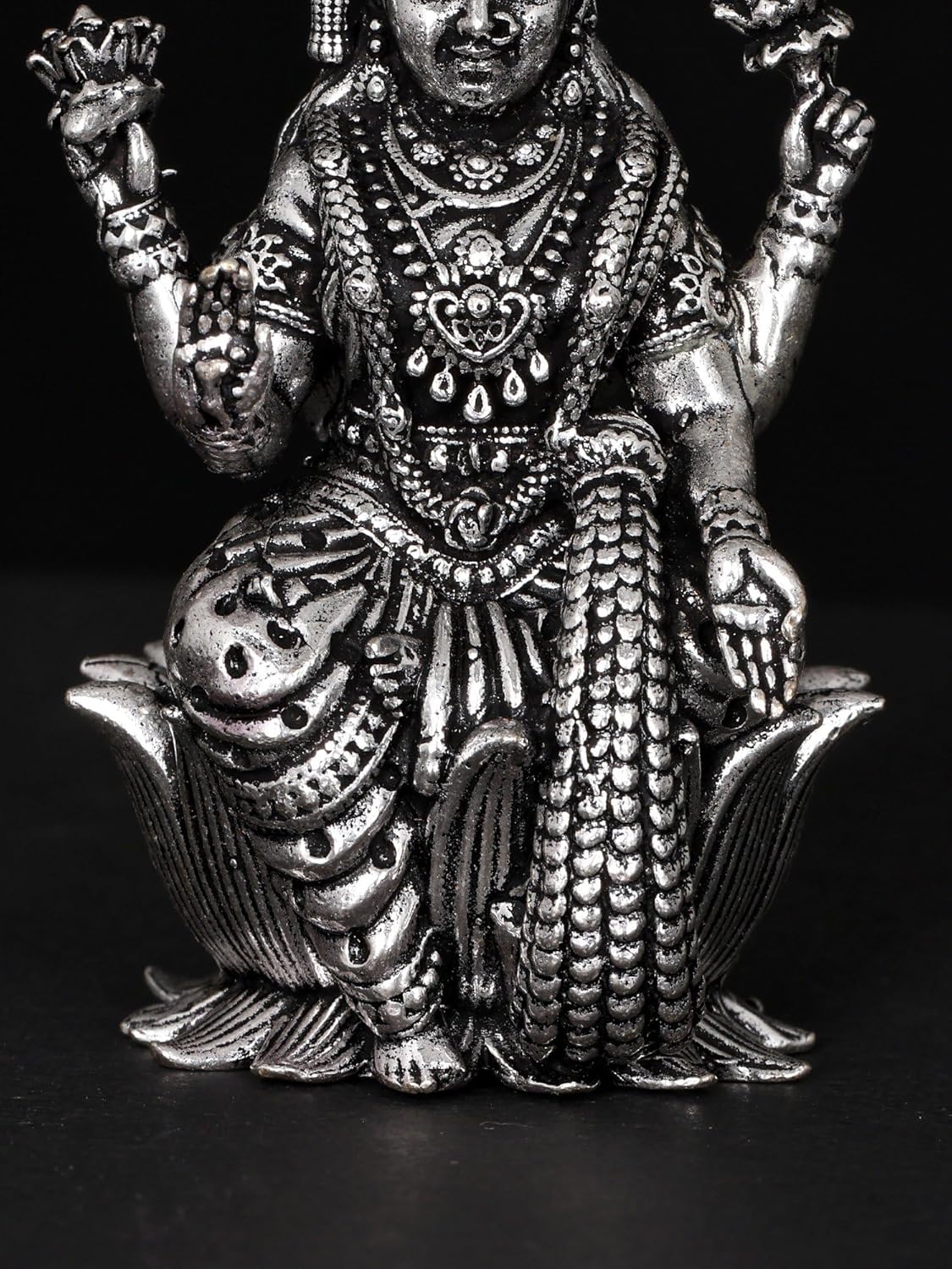Small Superfine Lakshmi Silver Plated Brass Statue Pooja Temple Decor