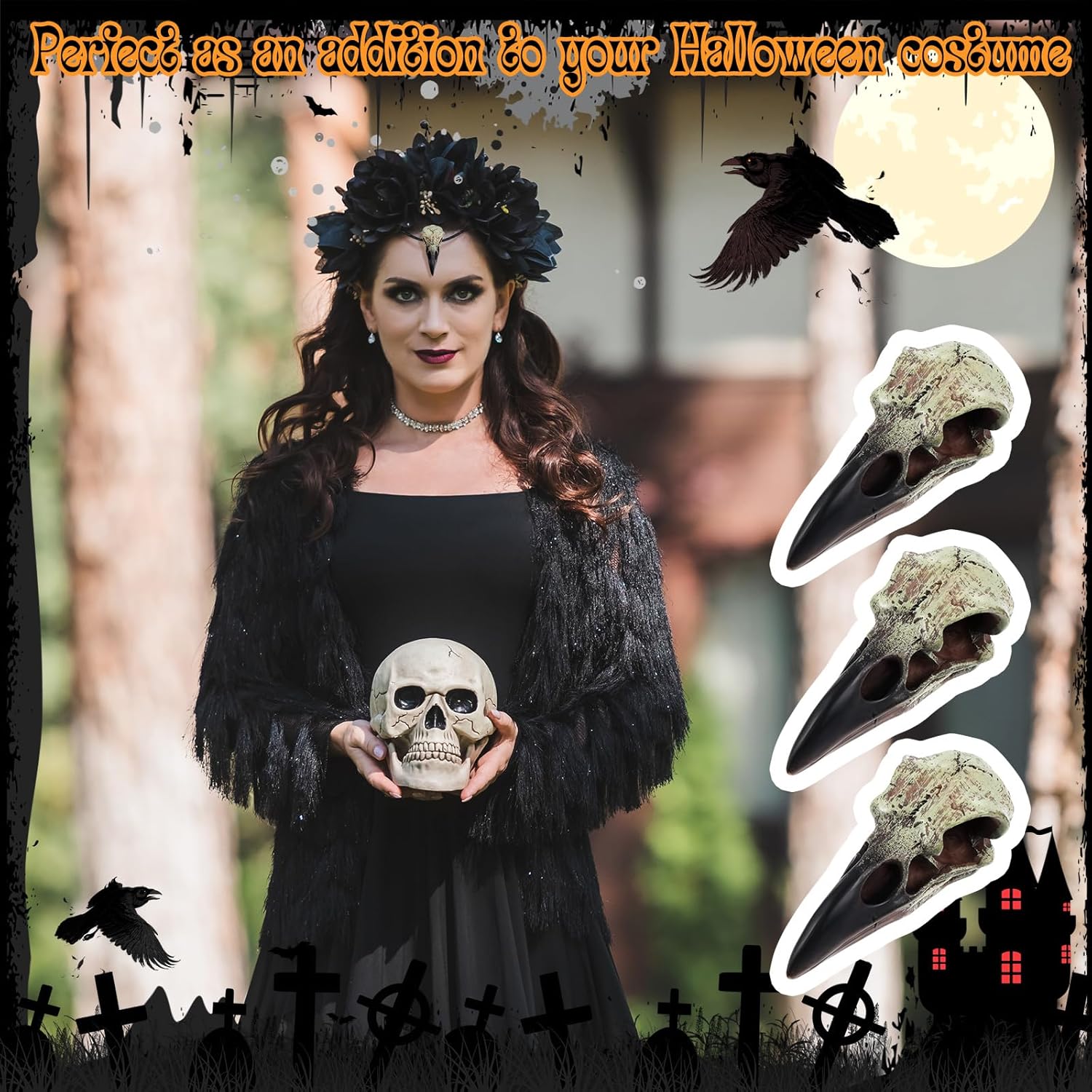 Geetery Halloween Raven Skull Wall Decor 4 Pcs