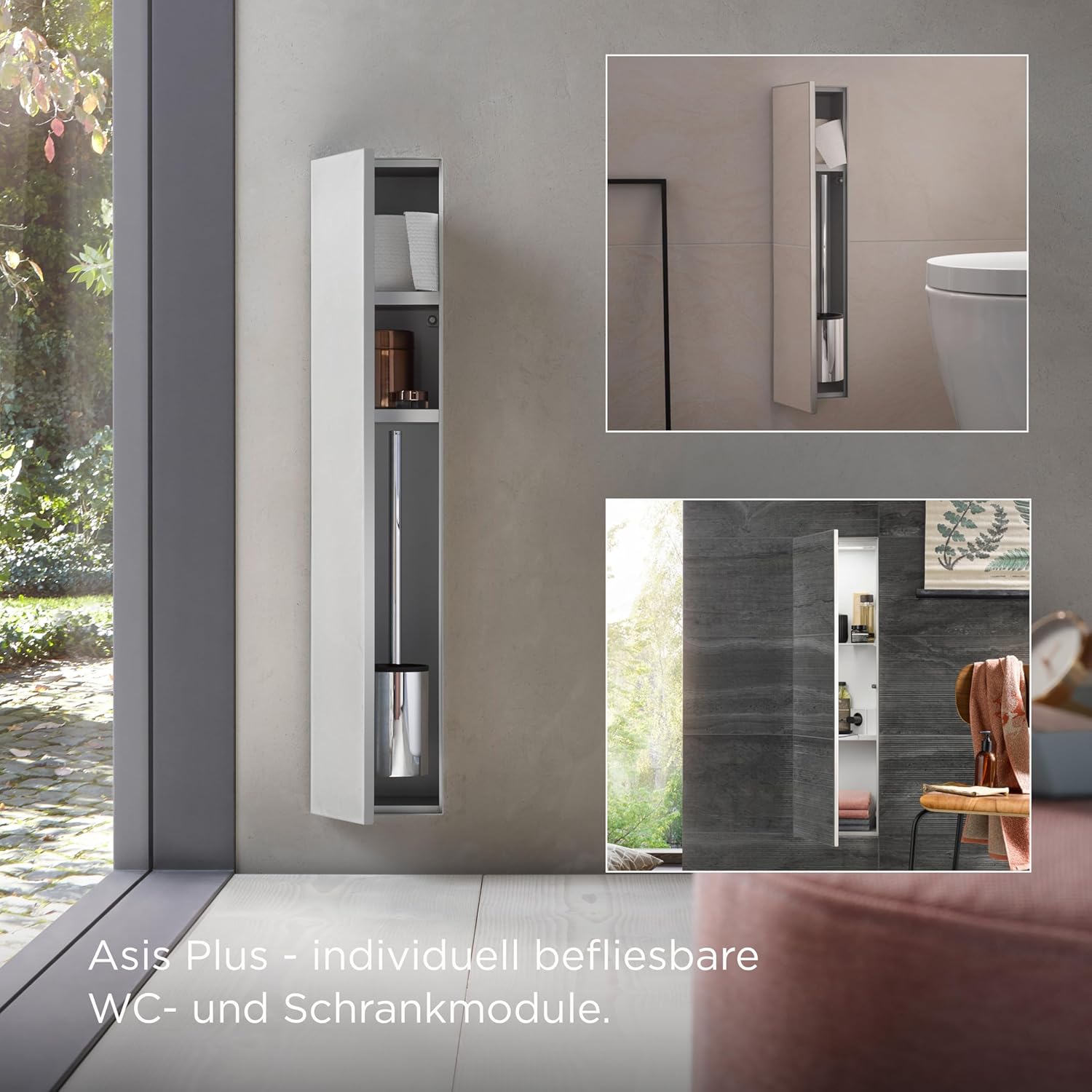 ASIS Plus Flush-Mounted Cabinet for Toilet Brush and Paper