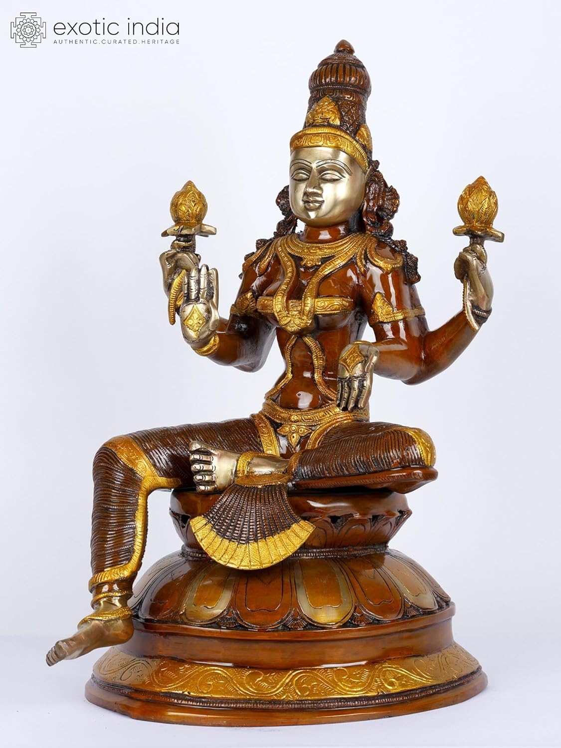 23 Inch Brass Lakshmi Statue for Temple Home Decor