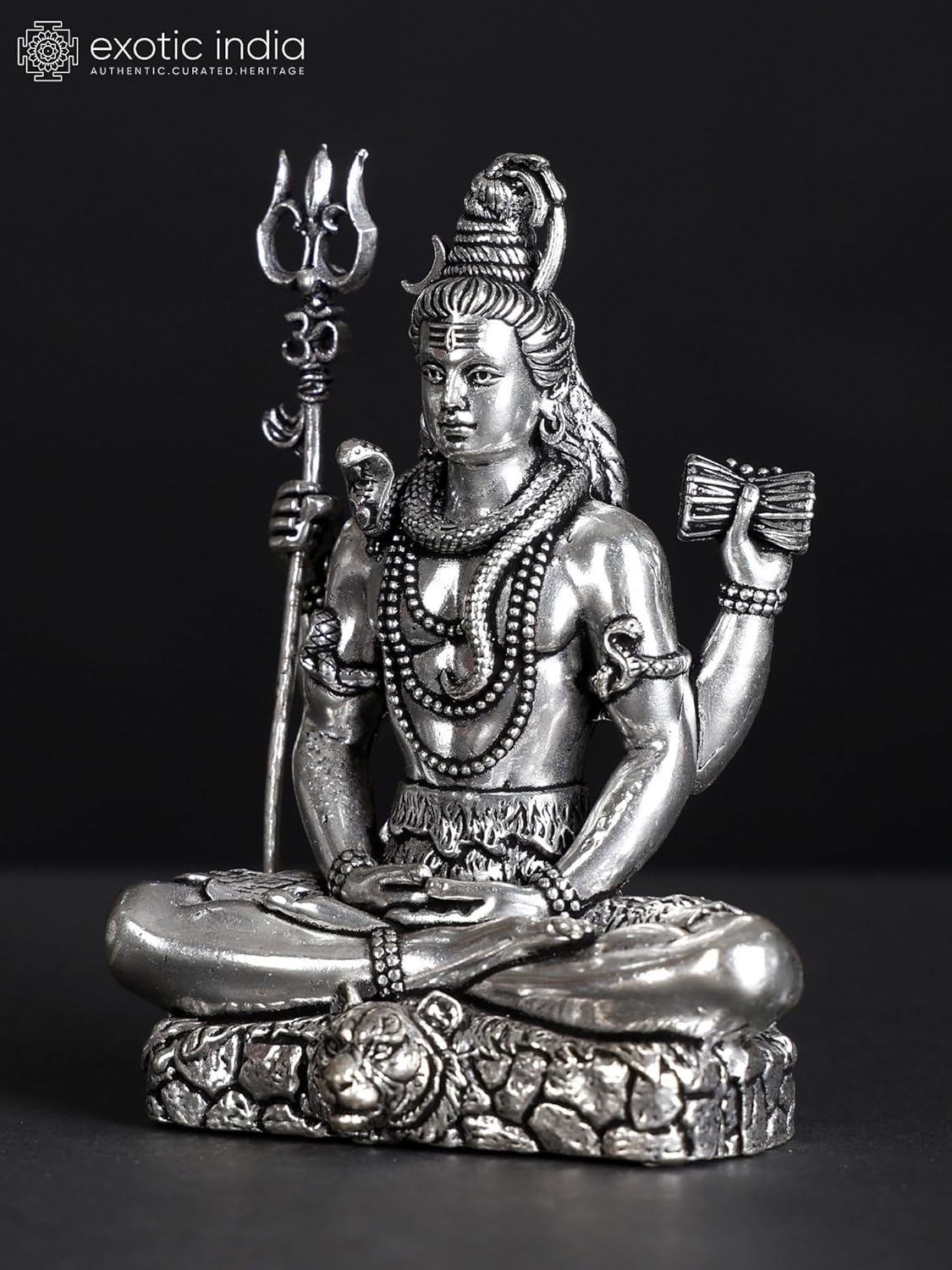 Superfine Four-Armed Lord Shiva Silver Plated Brass Statue 1