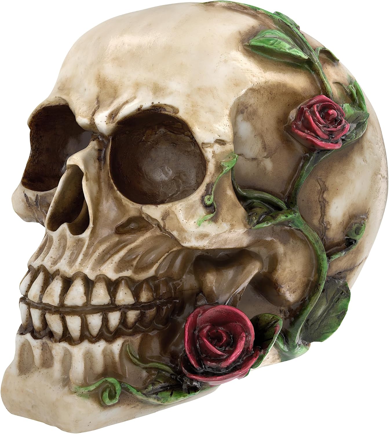 READAEER Human Skull Rose Resin Statue Home Decor