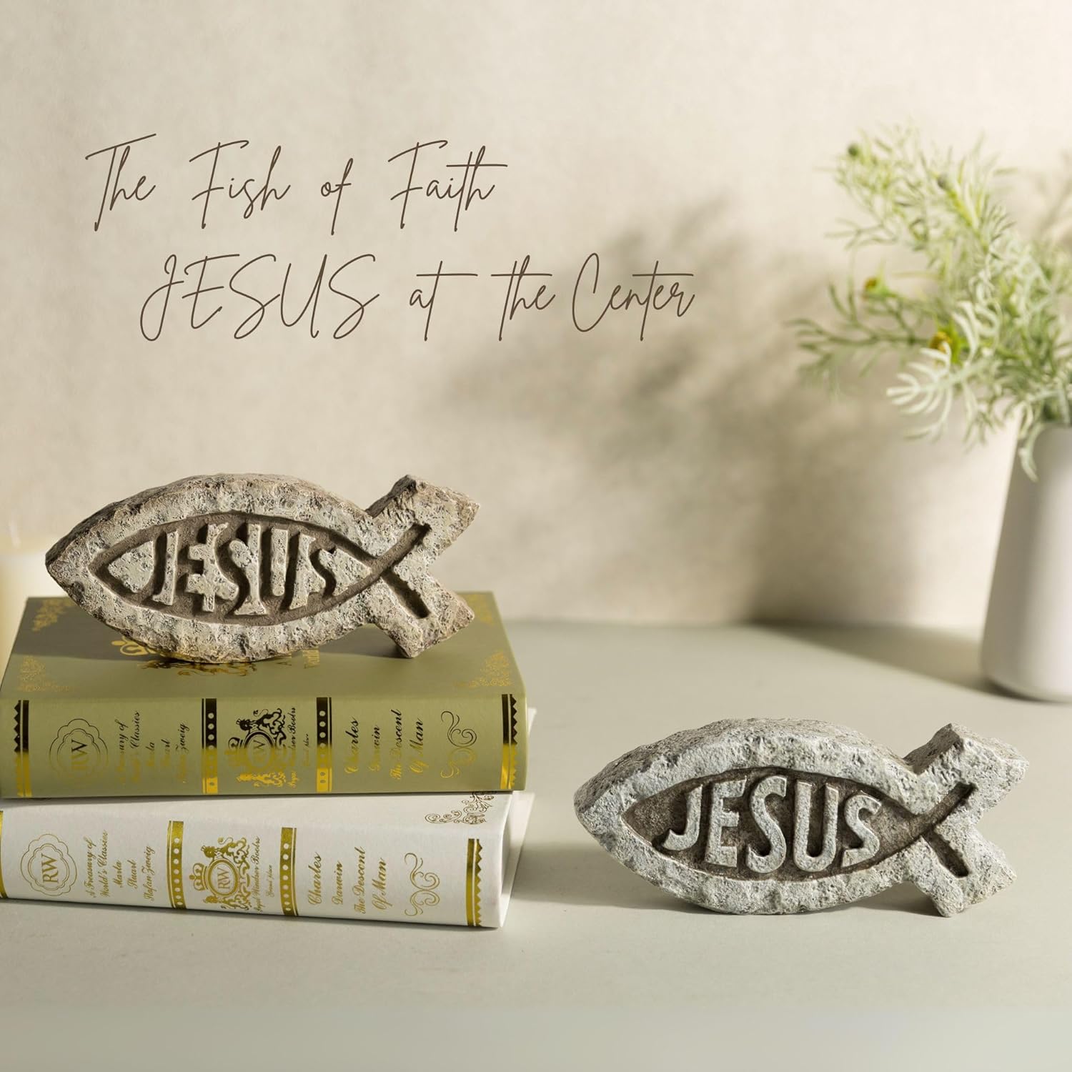 Christian Jesus Fish Tabletop Decor 74 Inch Resin Ichthys Sculpture