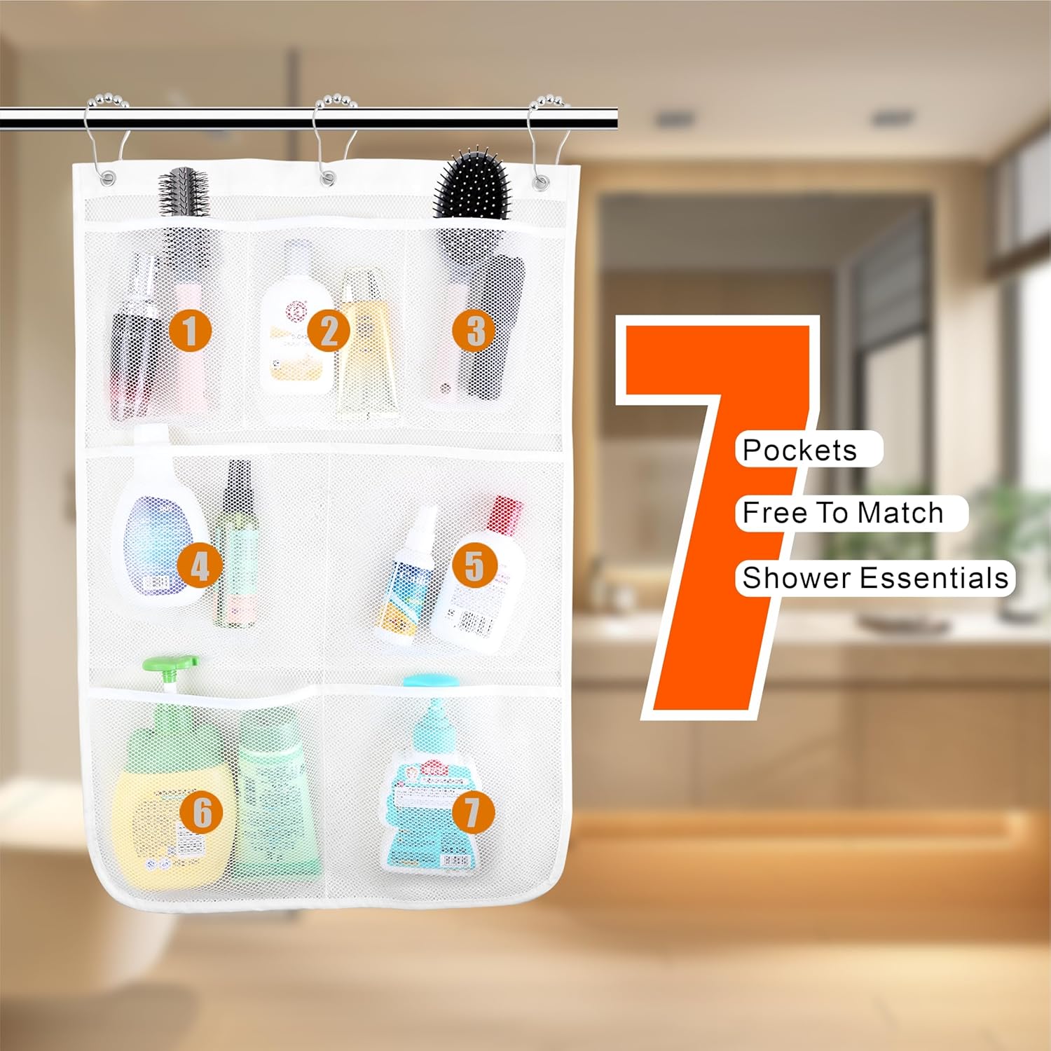 Armuzui 2 Pack Mesh Shower Caddy 7 Pockets 3 Hooks