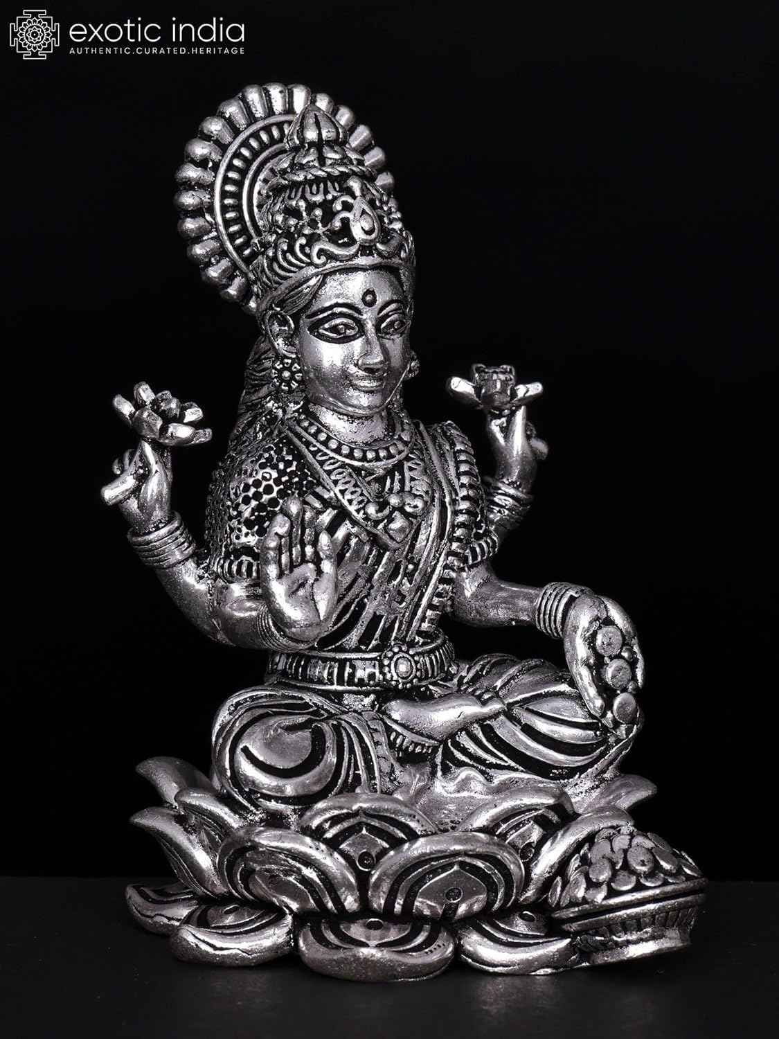 Exotic India Small Superfine Lakshmi Silver Plated Brass Statue