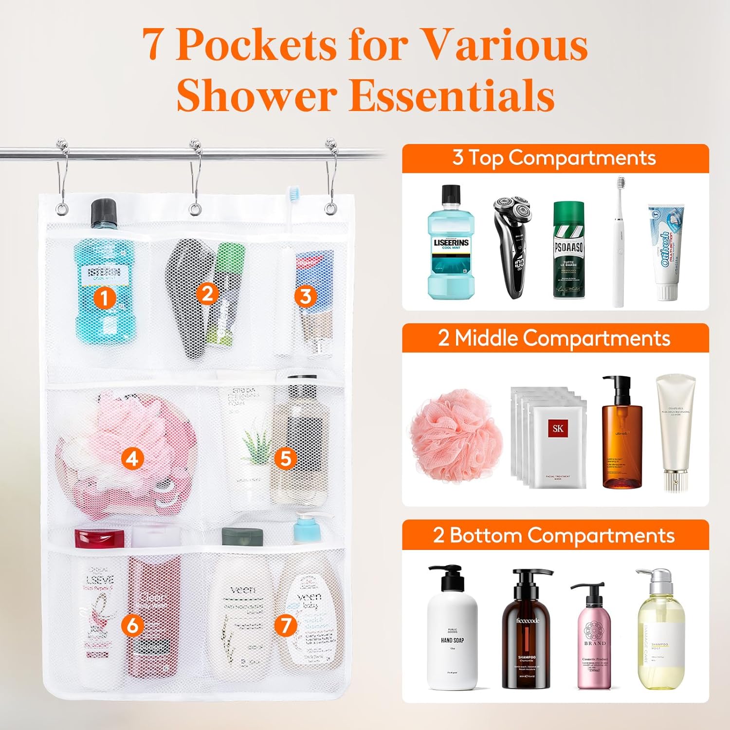Lifewit Mesh Shower Caddy with 7 Pockets 1 Pack