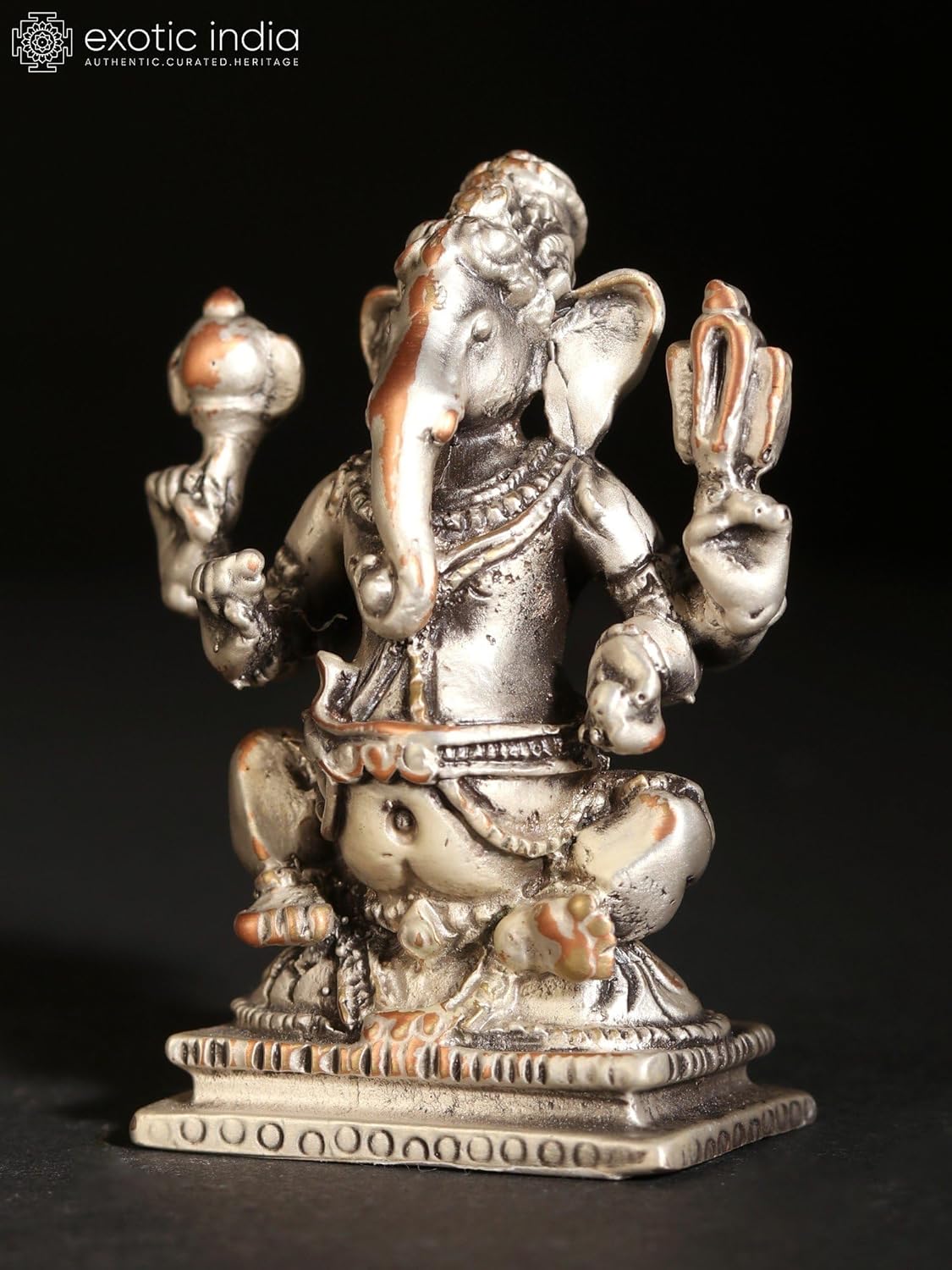 Exotic India Small Chaturbhuj Ganesha Brass Statue 1