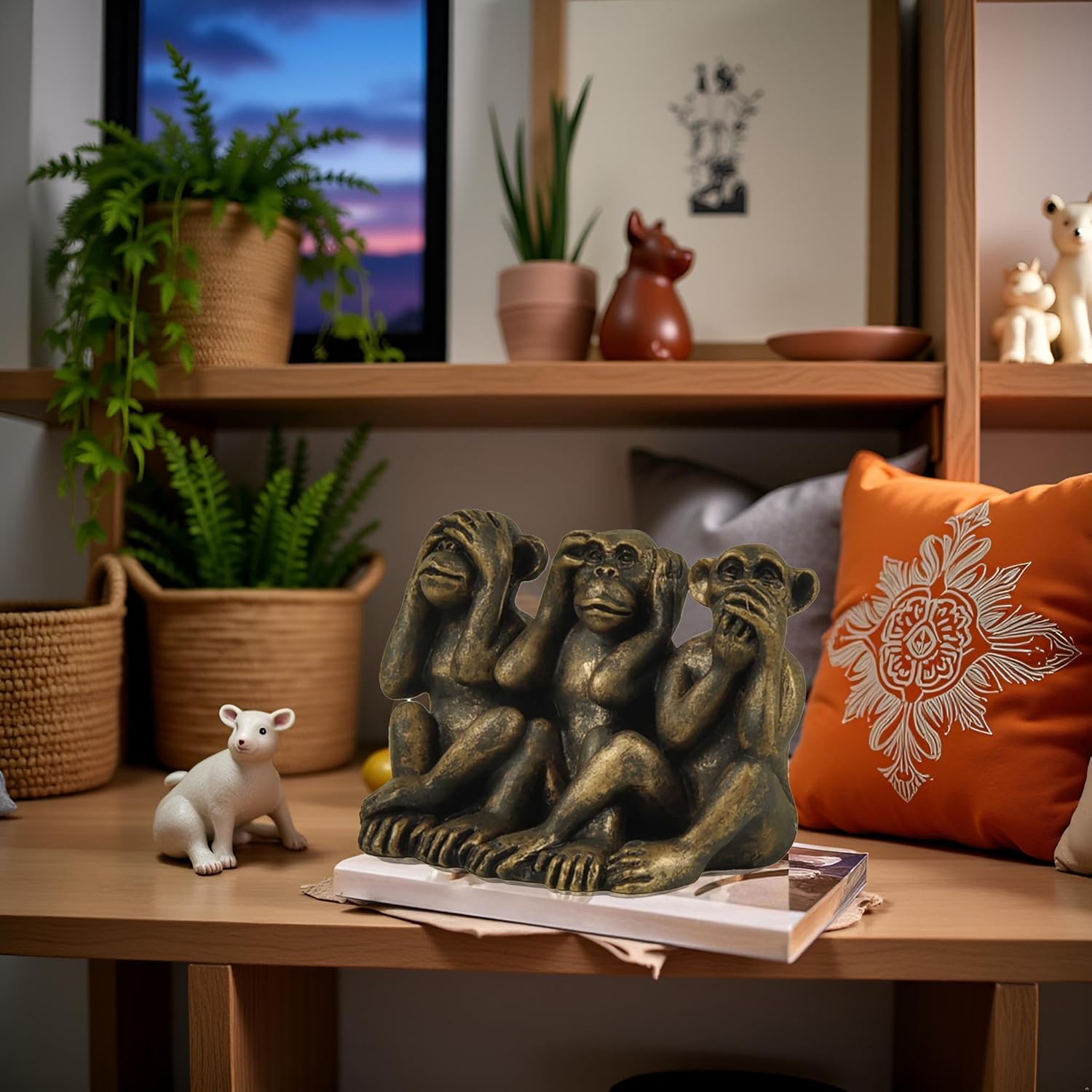 3 Wise Monkeys Statue for Home Decor - Bronze Figurine