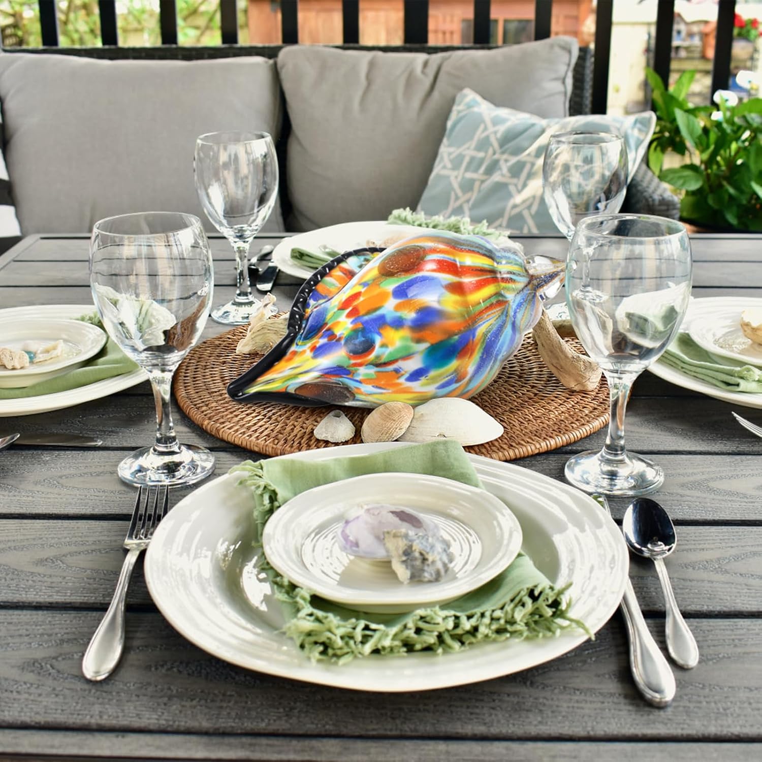TOPZEA Handmade Glass Conch Statue Crystal Sea Shell Decor