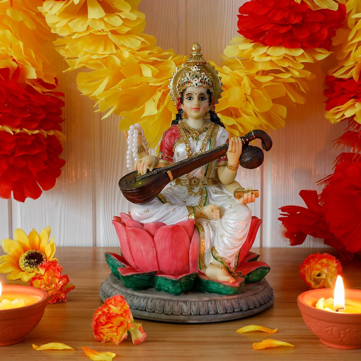 Hindu Goddess Saraswati Statue 86 Inch Handmade Decor