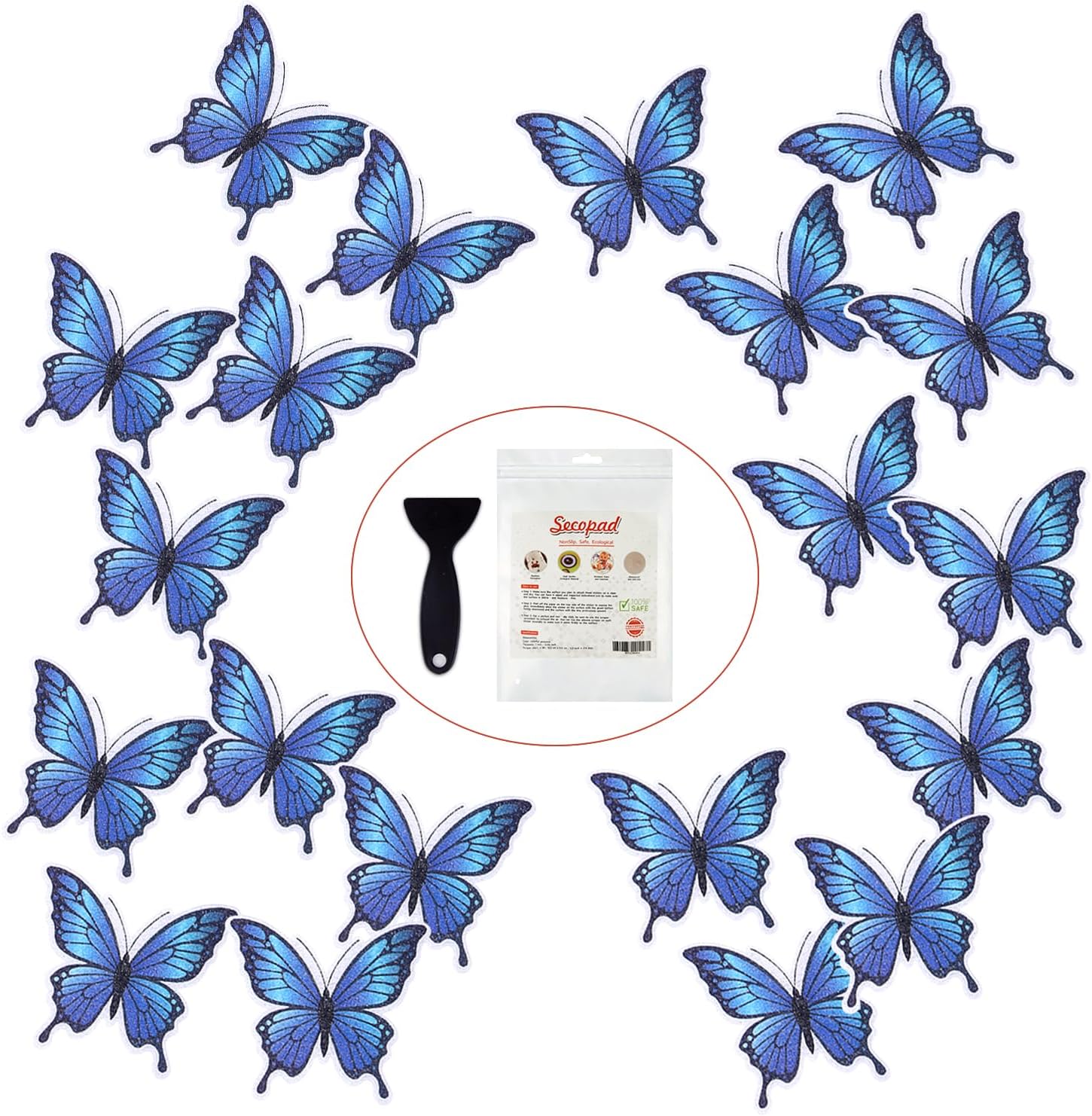 Secopad 20PCS Non-Slip Bathtub Butterfly Stickers - Blue