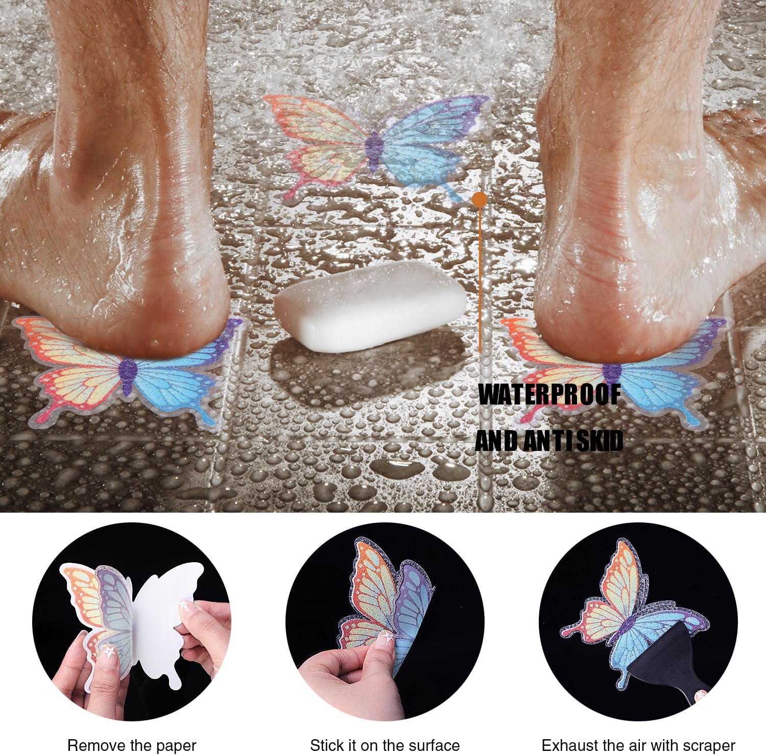 Secopad 20 PCS Non Slip Butterfly Bathtub Stickers