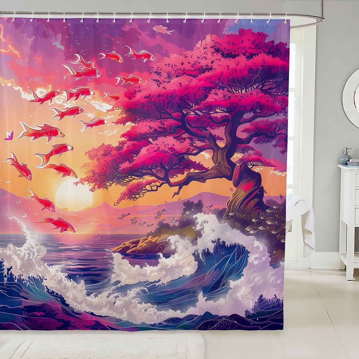 Koi Fish Japanese Ukiyo-E Shower Curtain Set