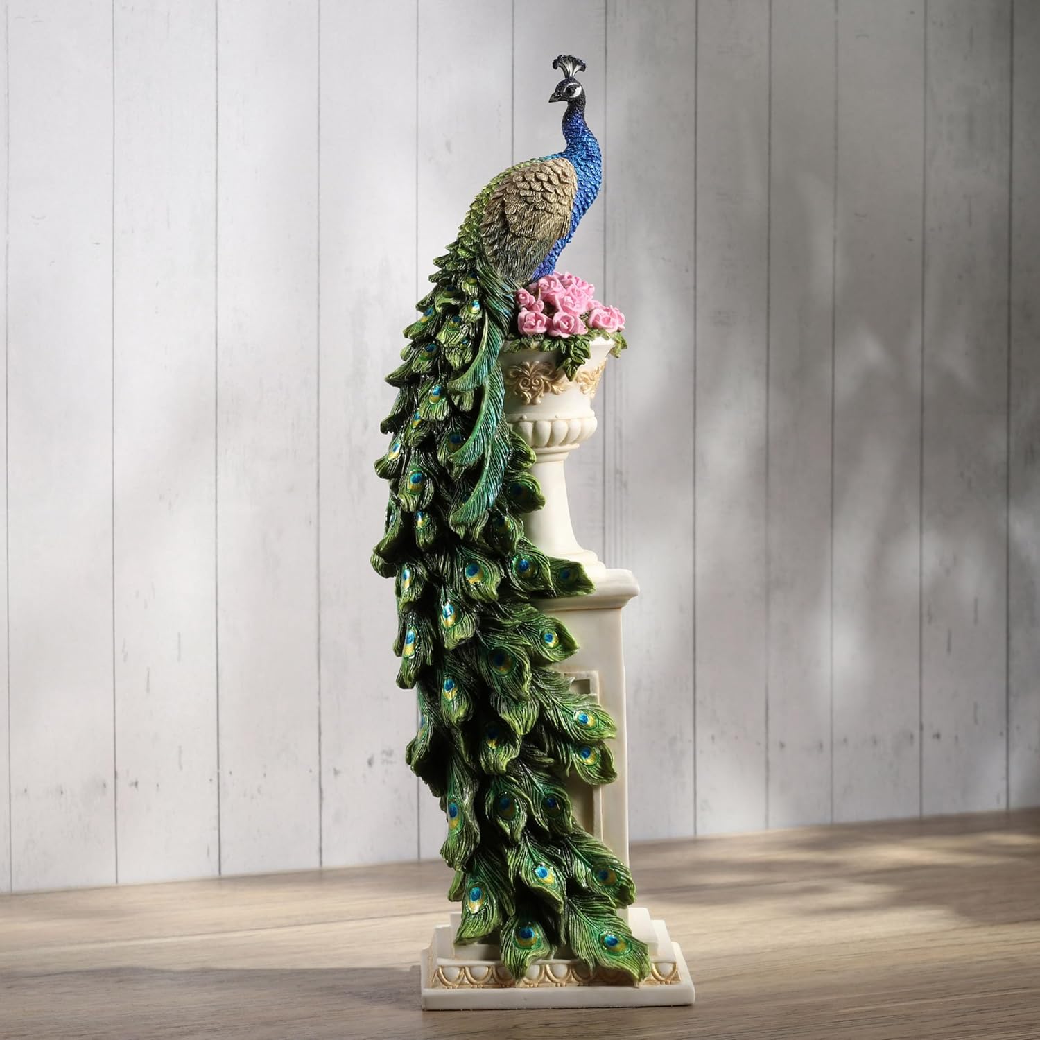 Veronese Design Peacock on Column Resin Sculpture