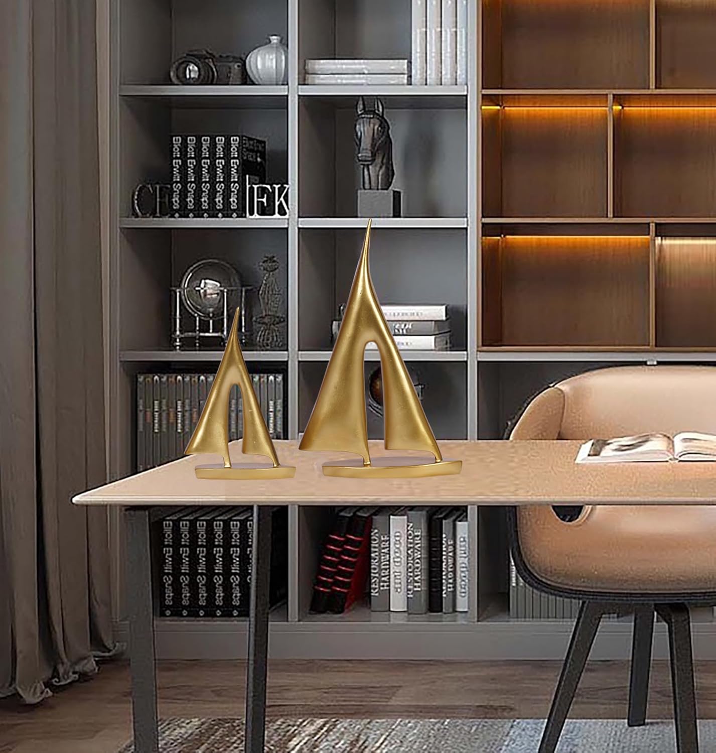 2 Pack Gold Sailboat Decor for Home Office