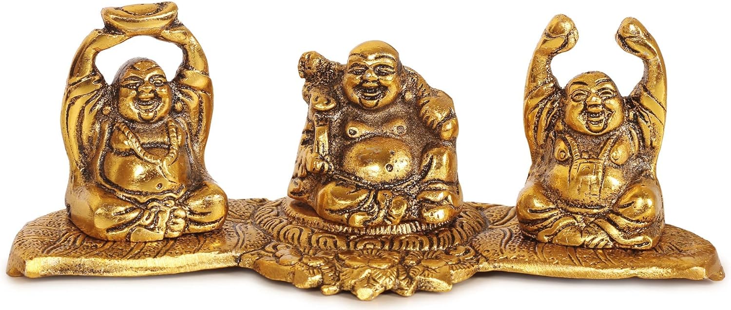 ETROVES Laughing Buddha Statue - 4 Inch Golden Feng Shui Decor