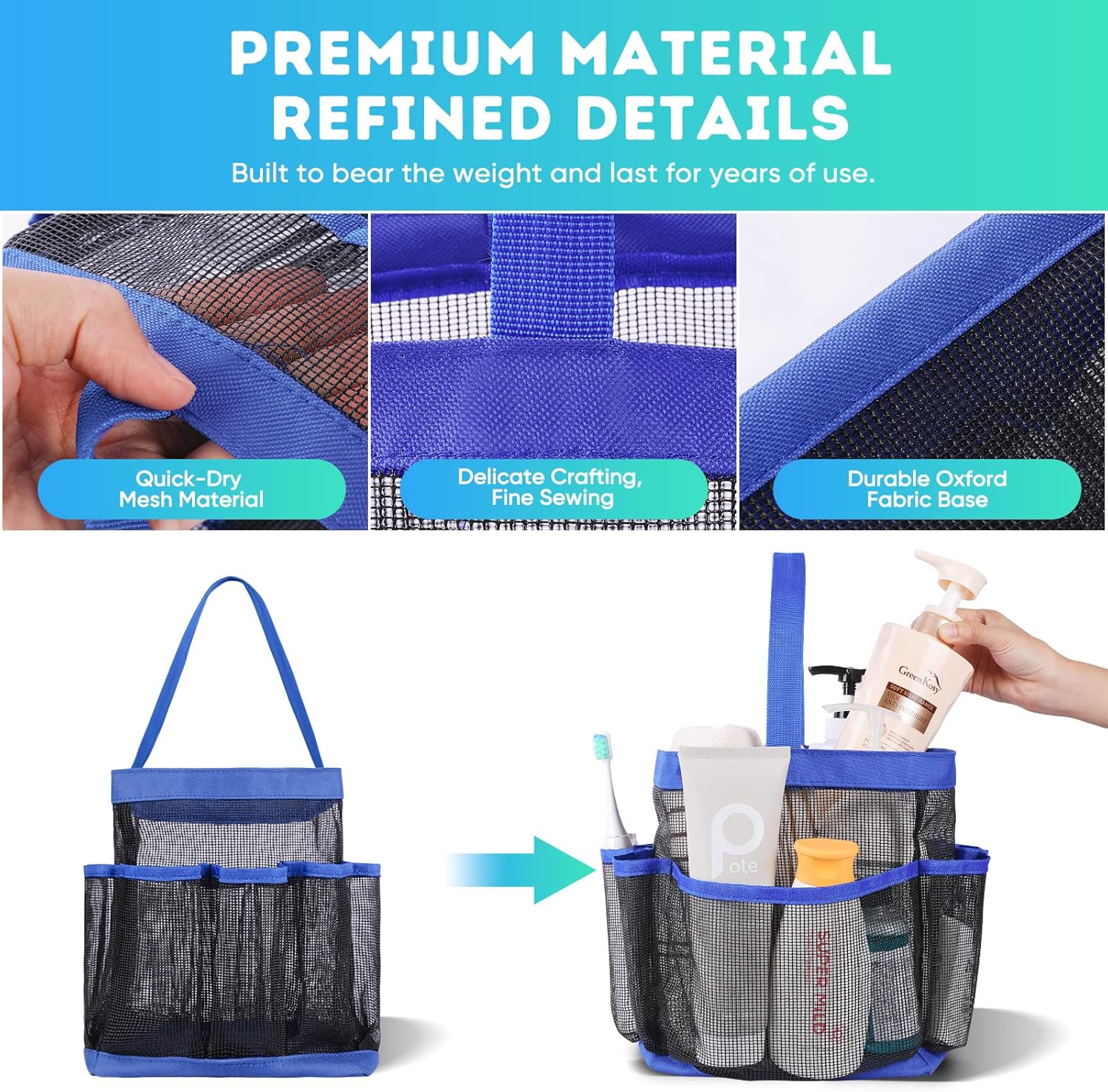 EUDELE Mesh Shower Caddy Portable with 8 Pockets