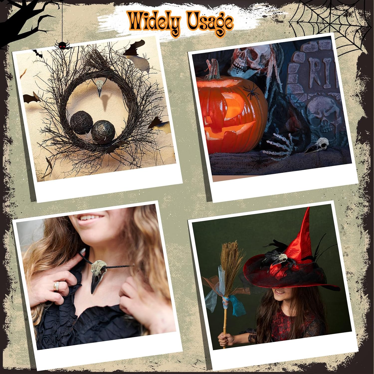 Geetery Halloween Raven Skull Wall Decor 4 Pcs