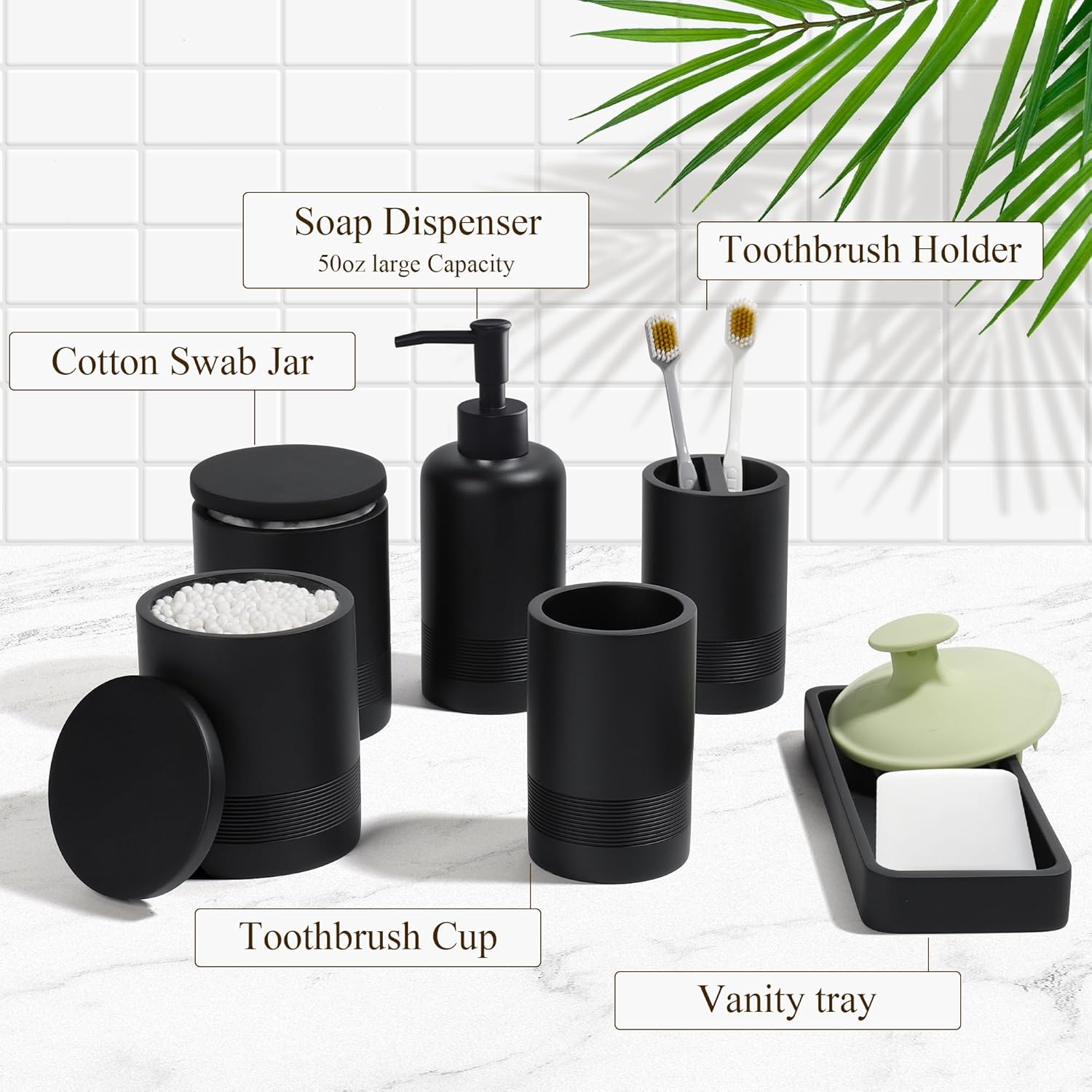 Modern Matte Black Bathroom Accessories Set 6-Piece