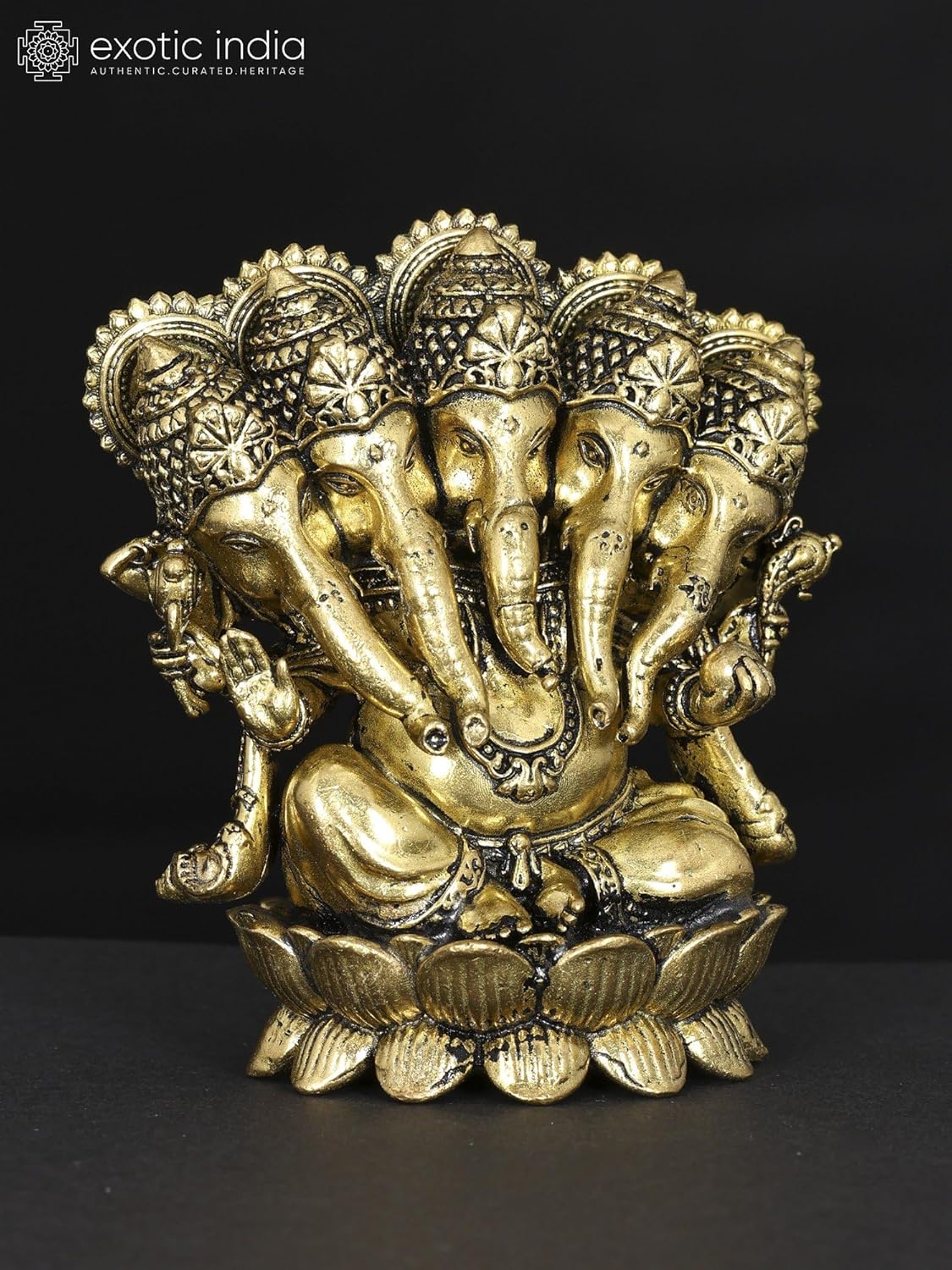 Small Panchamukhi Ganesha Brass Statue Home Office Decor