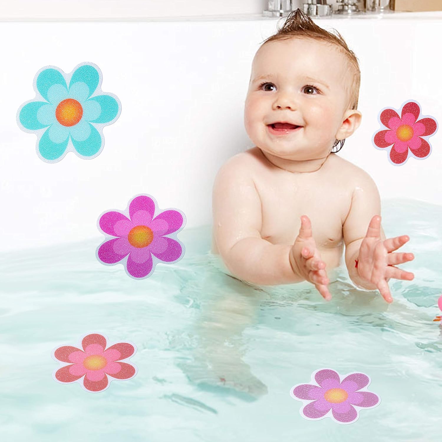 Hebayy 10 Pack Non-Slip Flower Bath Deco Stickers