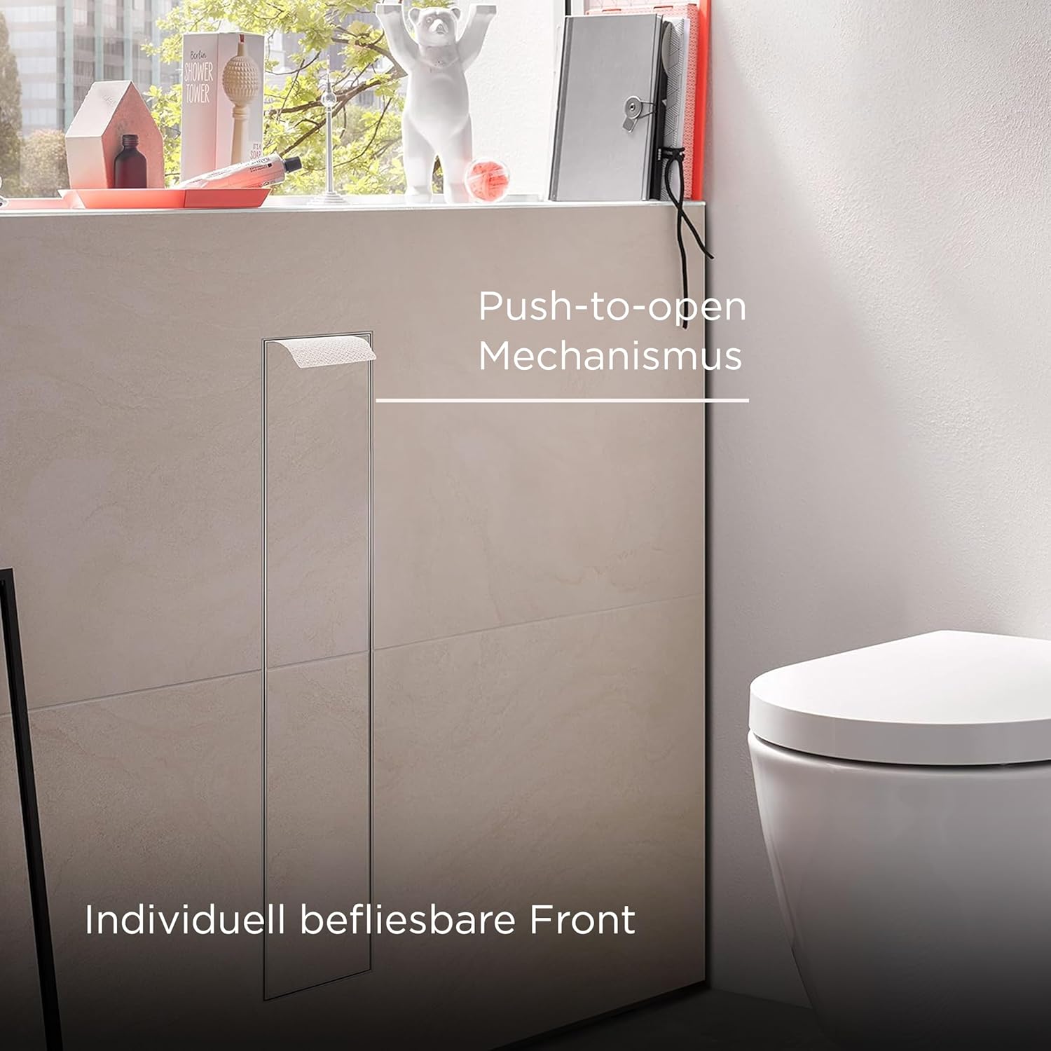 ASIS Plus Flush-Mounted Cabinet for Toilet Brush and Paper