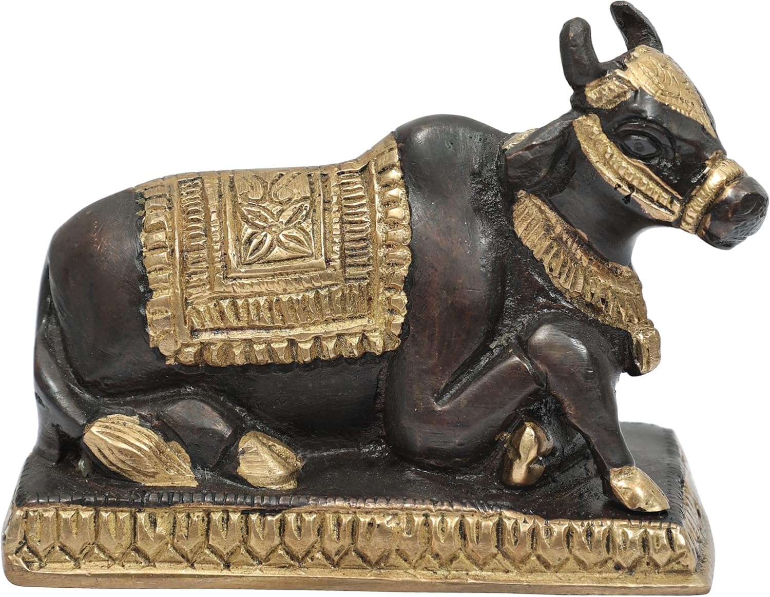 Exotic India Brass Nandi Cow Statue - 4 Inch Vahana of Lord Shiva
