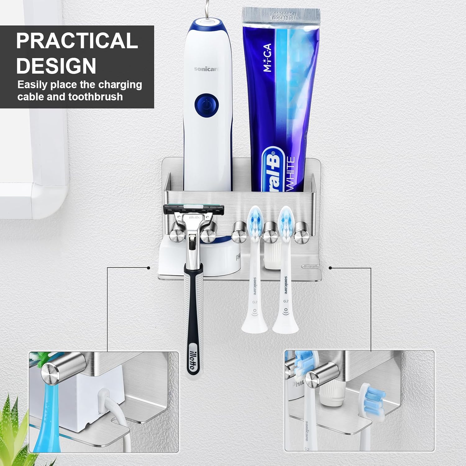 Stainless Steel Toothbrush Holder with 4 Slots