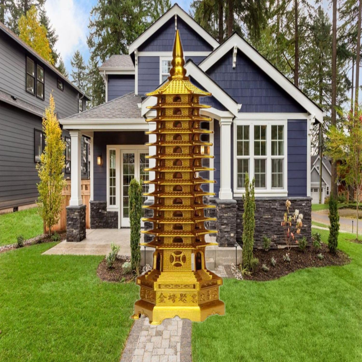 Ecqizer Brass Wenchang Pagoda Tower Desk Sculpture