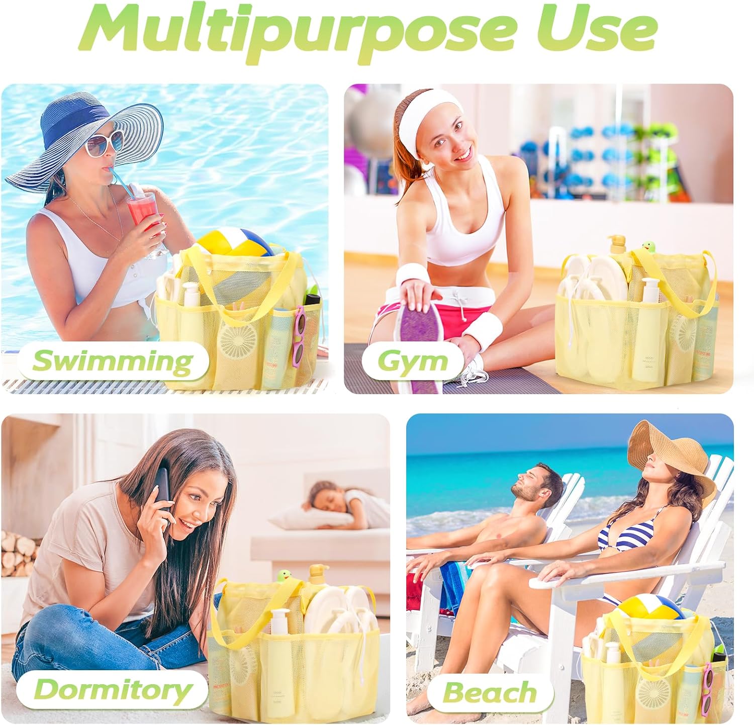 Mesh Shower Caddy Portable with Drawstring - Yellow