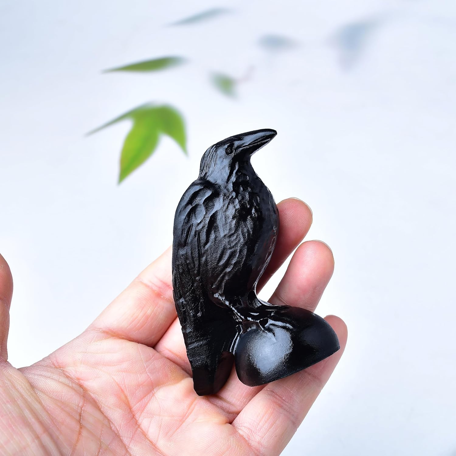 Obsidian Raven Natural Handmade Sculpture - 32 Lucky Guardian Decoration