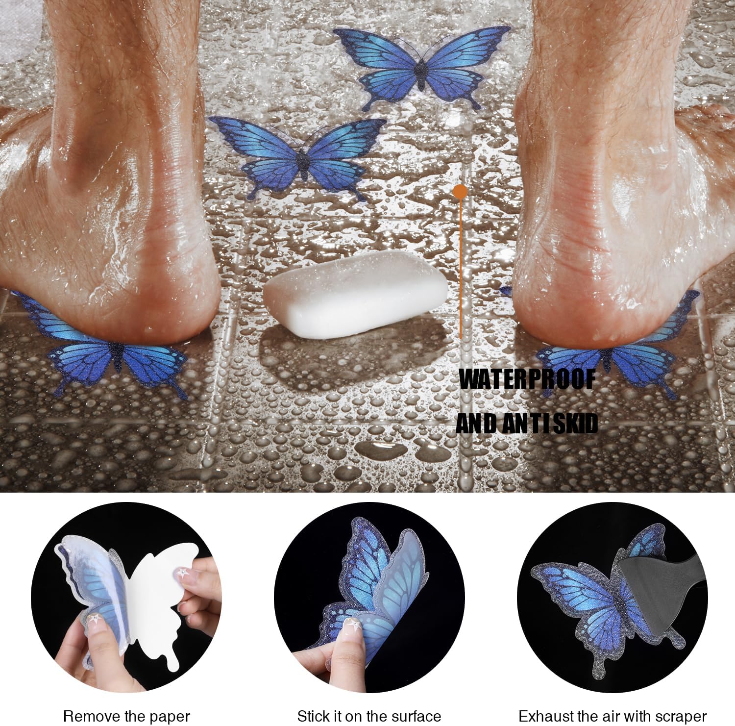 Secopad 20PCS Non-Slip Bathtub Butterfly Stickers - Blue