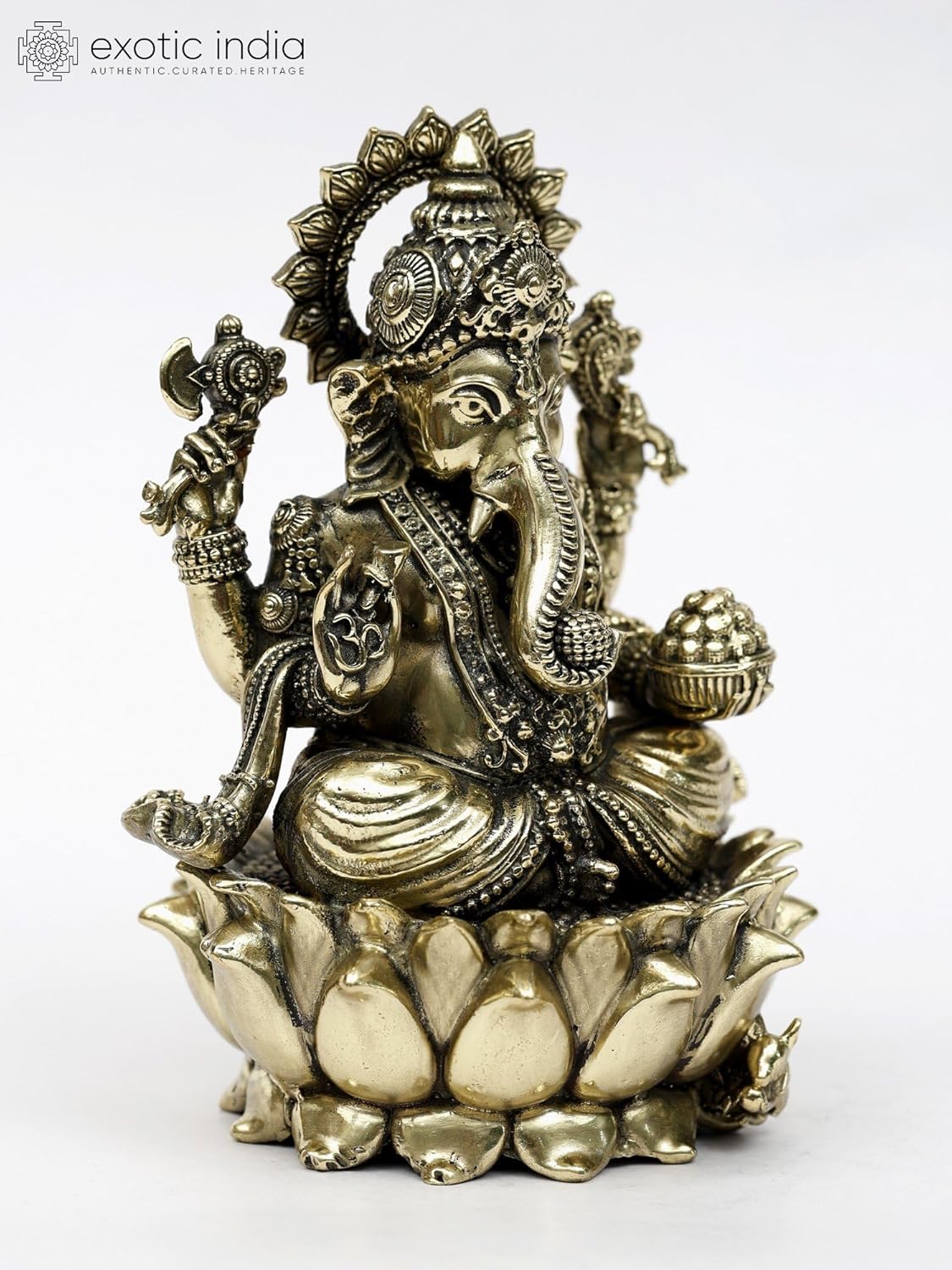 Superfine Lord Ganesha Brass Statue Seated on Lotus 1