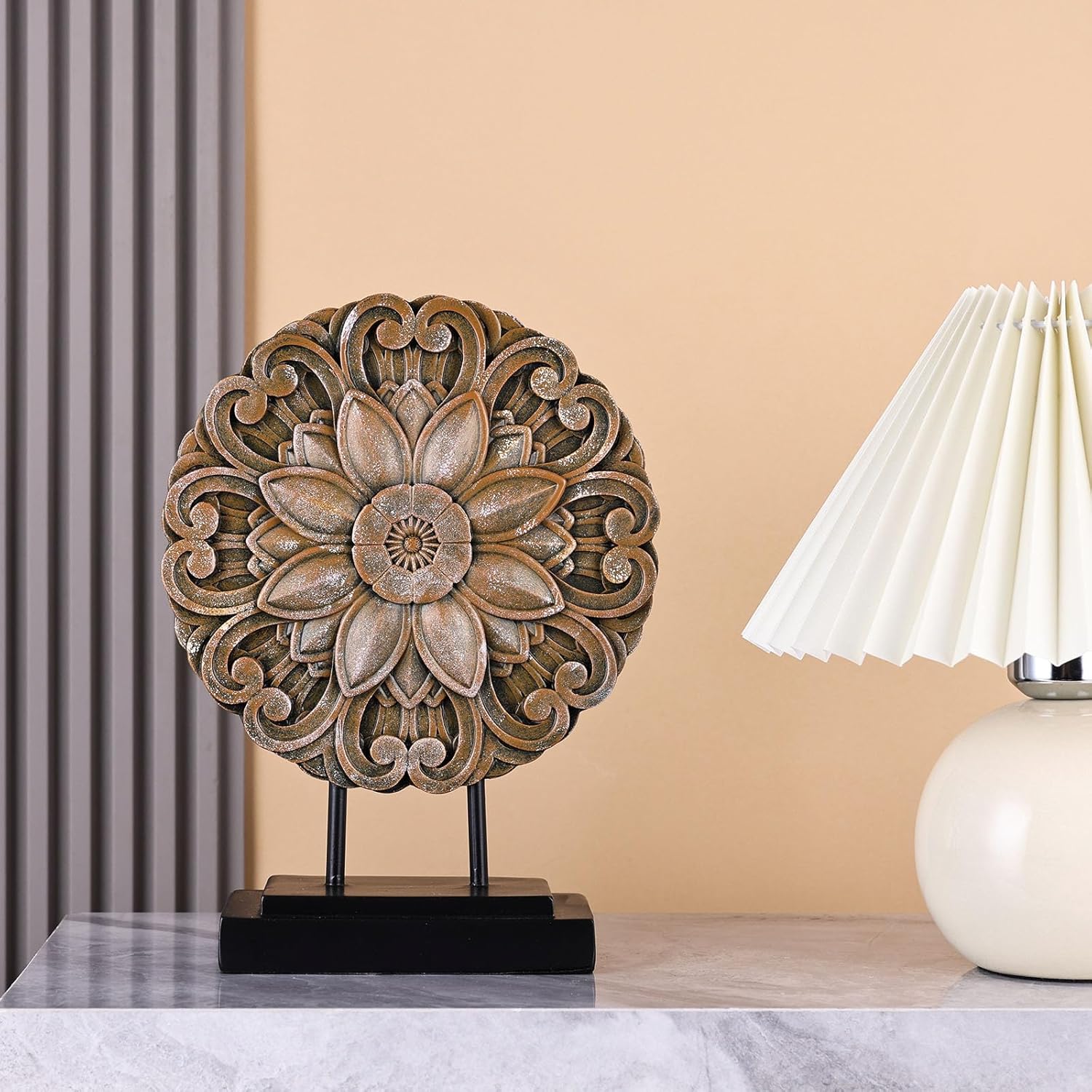 Elegant Brown Wood Round Statue for Home Decor