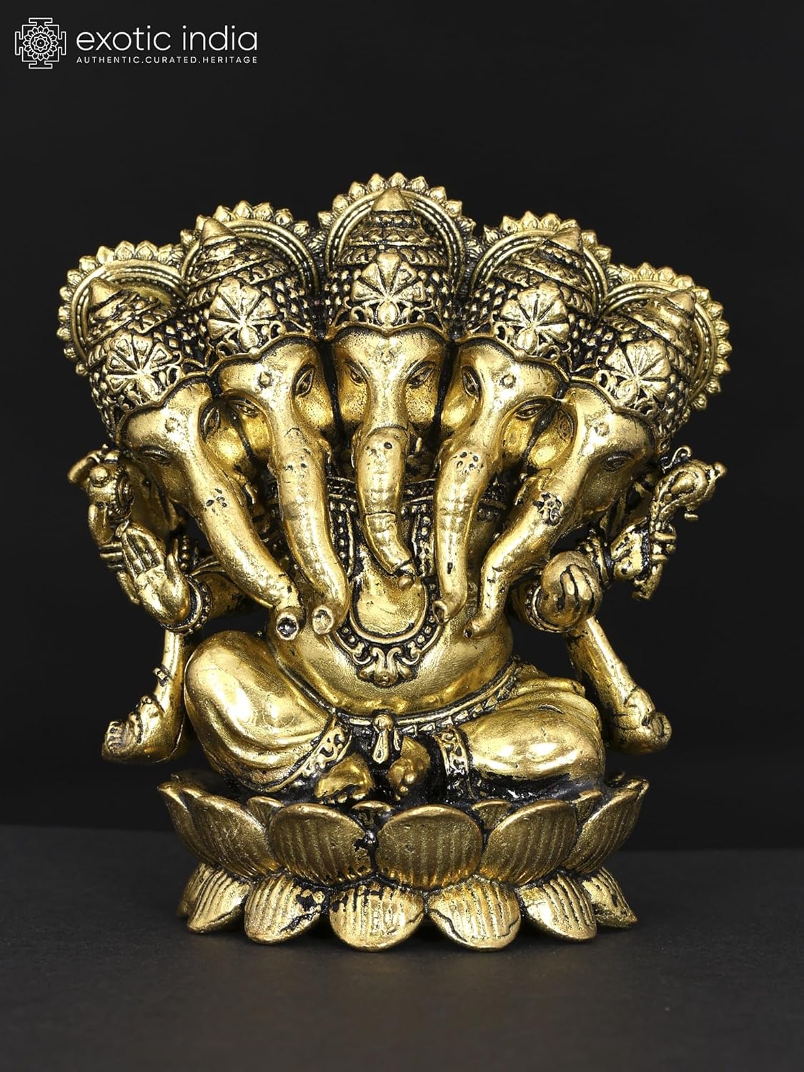 Small Panchamukhi Ganesha Brass Statue Home Office Decor