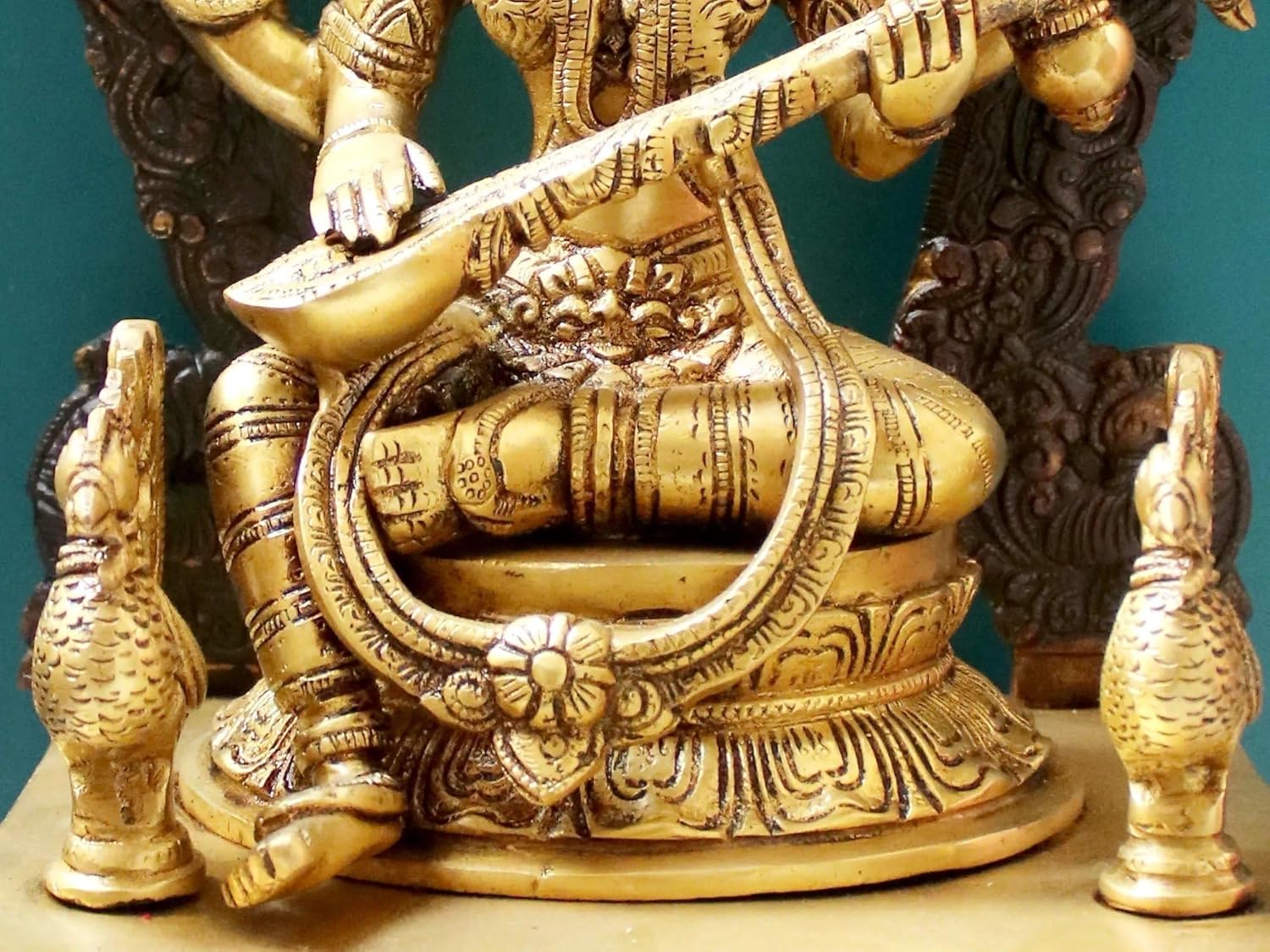 Brass Goddess Saraswati Statue with Veena