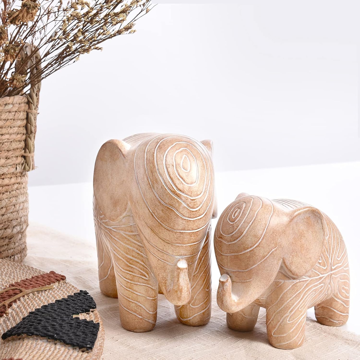 Kakizzy Elephant Statue African Wood Decor Boho Style