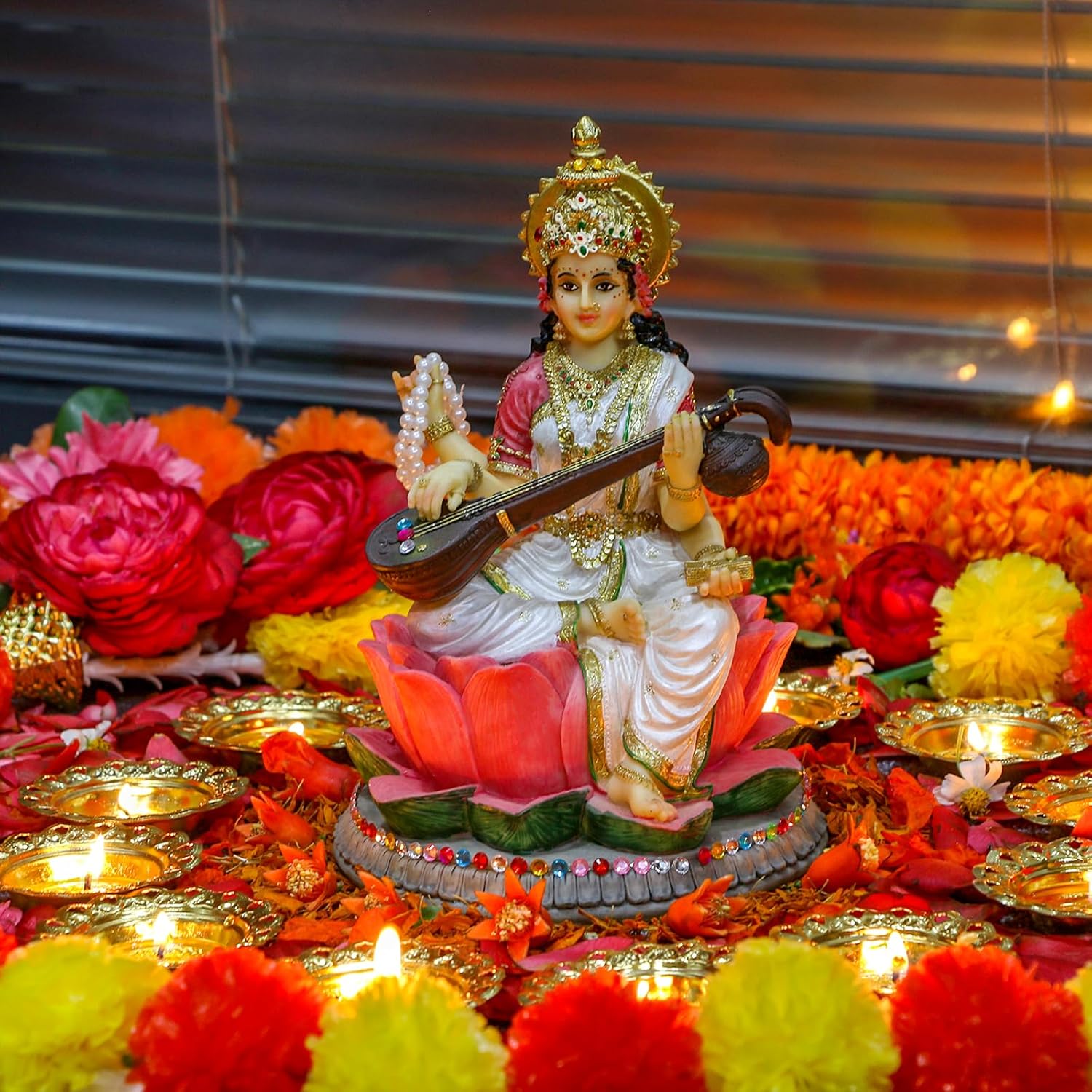 Hindu Goddess Saraswati Statue 86 Inch Handmade Decor