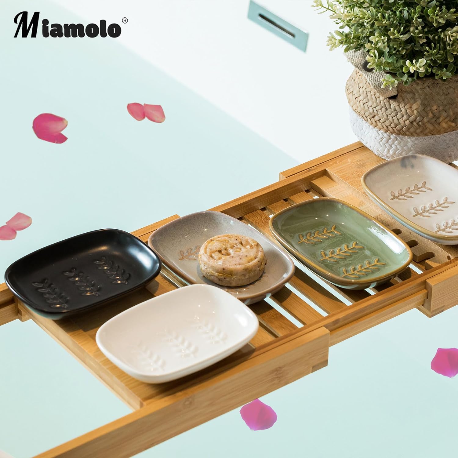Miamolo Ceramic Soap Dish Holder 1-2 Bars Non-Slip Easy to Clean