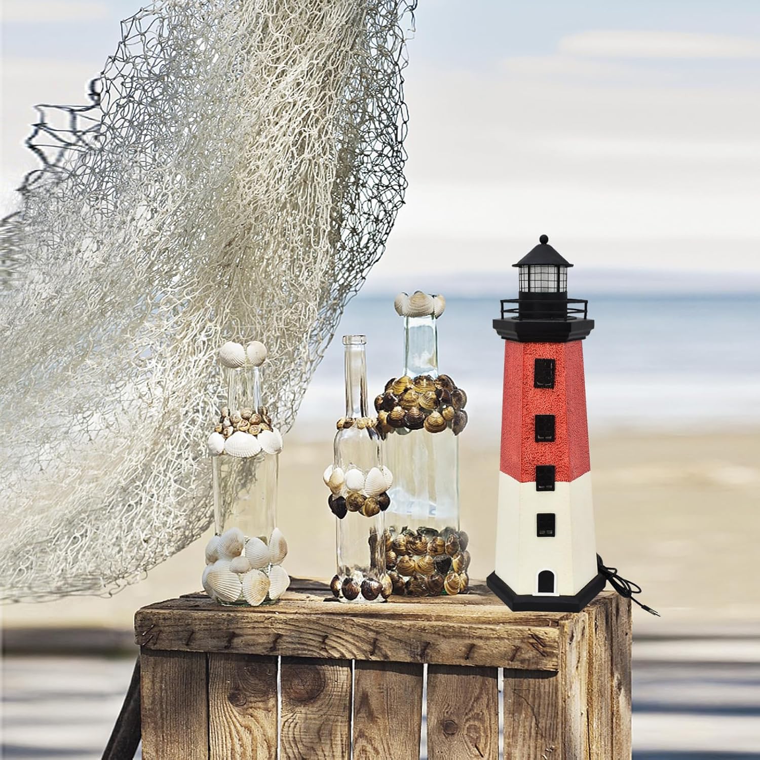 K KILIPES USB Powered Wooden Lighthouse Decor