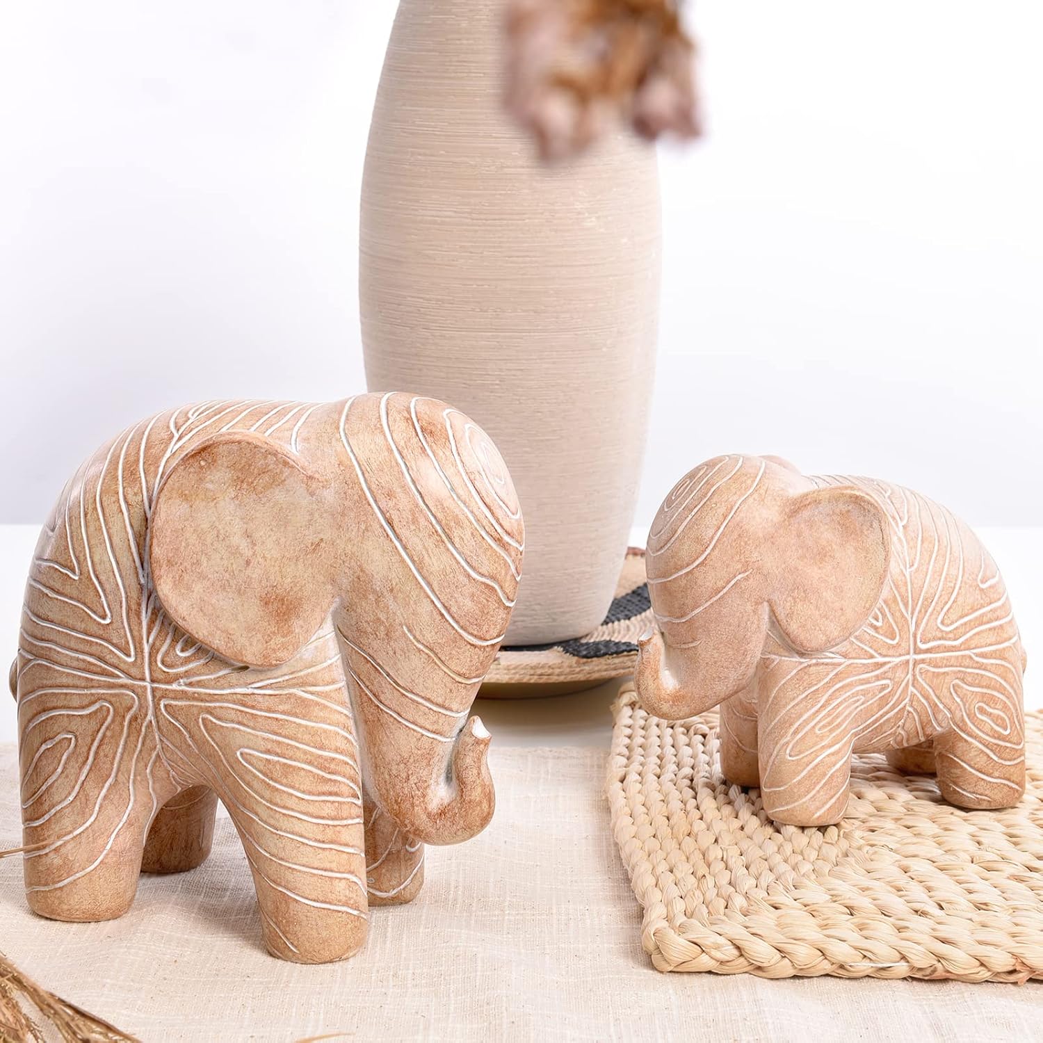 Kakizzy Elephant Statue African Wood Decor Boho Style