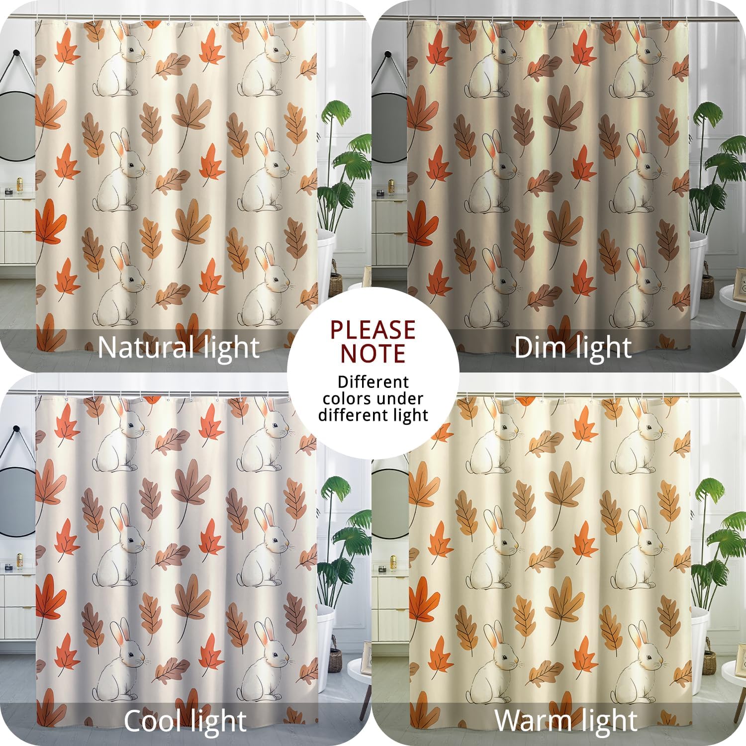 Fall Cartoon Rabbit Shower Curtain Set with 12 Hooks