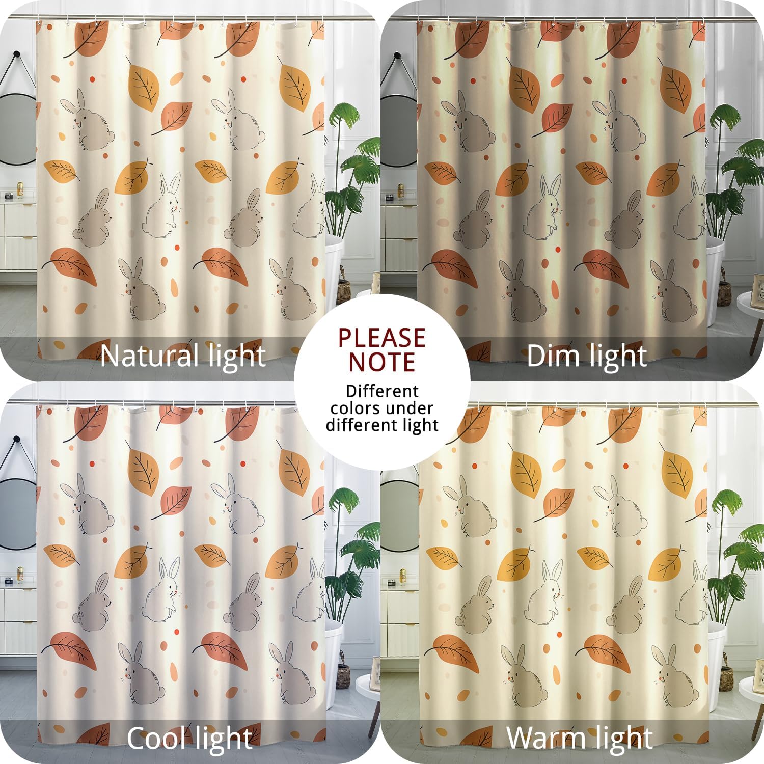 Fall Cartoon Rabbit Shower Curtain Set with Hooks 1