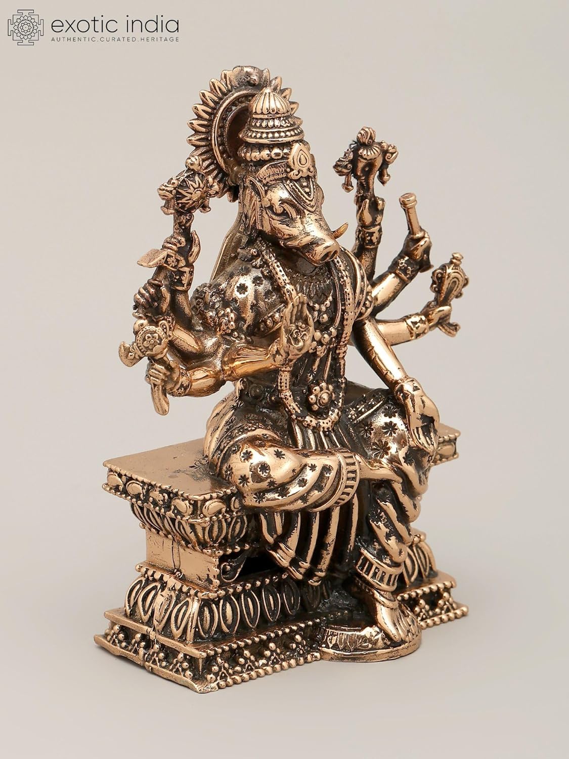 Small Superfine Eight Armed Goddess Varahi Brass Statue