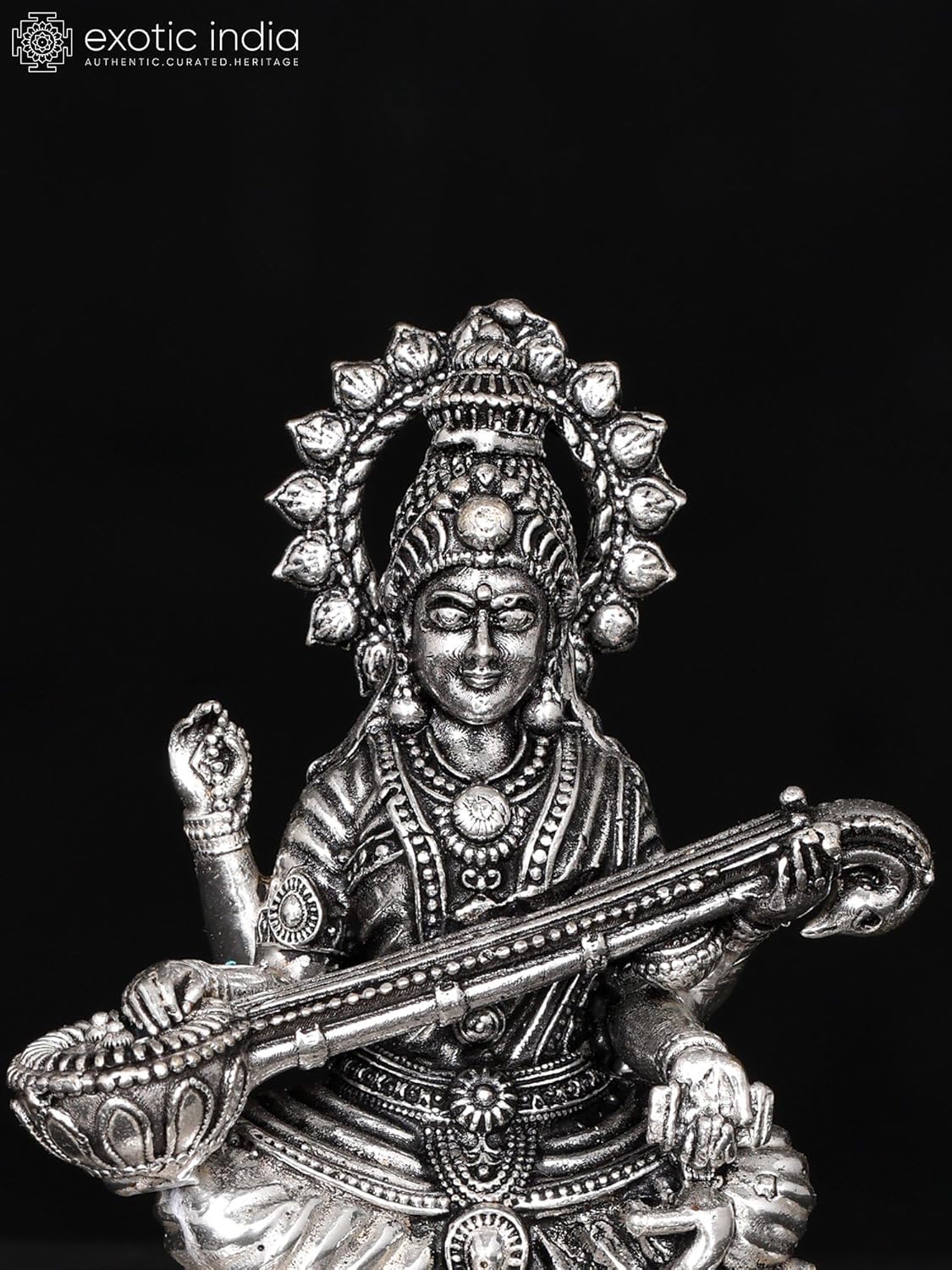 Devi Saraswati Veena Playing Silver Plated Brass Statue