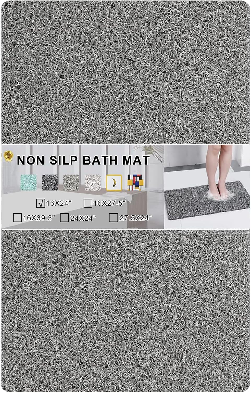 Rzoysia Non-Slip Bath Mat 06 Thick Grey 16x24
